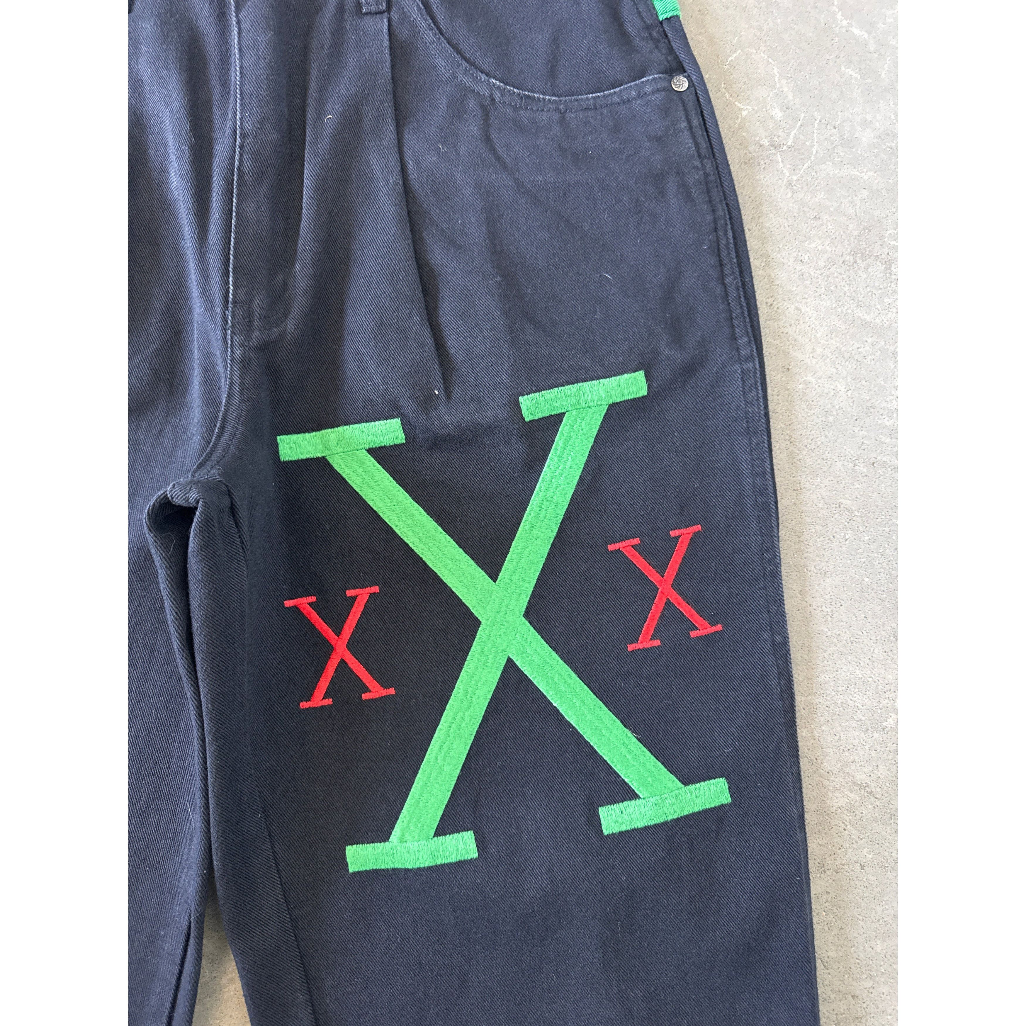 Vintage Vintage 90s Exhaust Malcolm X Embroidered Black Denim Shorts Size US 34 / EU 50 - 3 Thumbnail