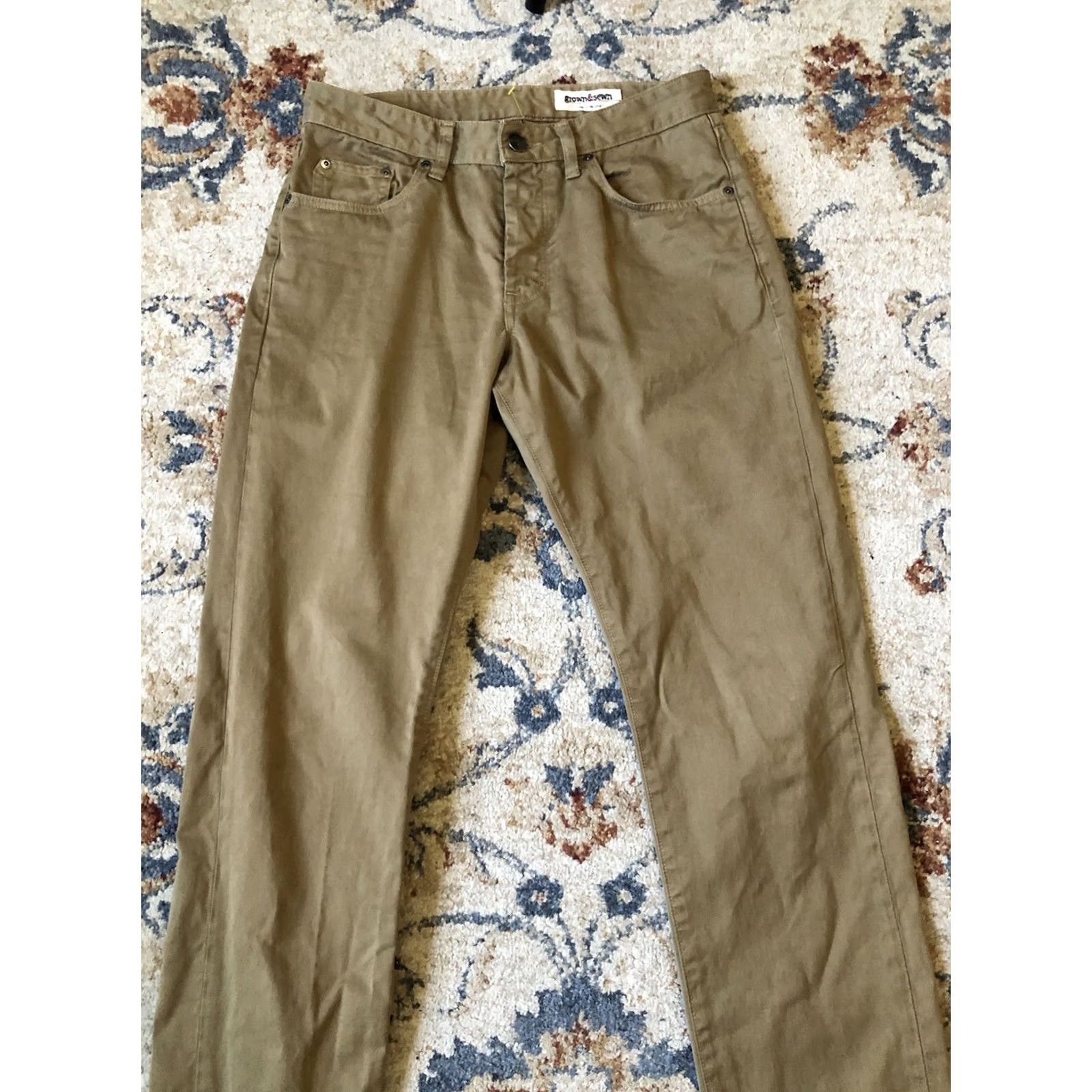 Vintage Grown & Sewn Pants Mens 30 Brown Slim Straight Button Fly 30x34 USA Chino Casual Modern Mens Size US 30 / EU 46 - 3 Thumbnail