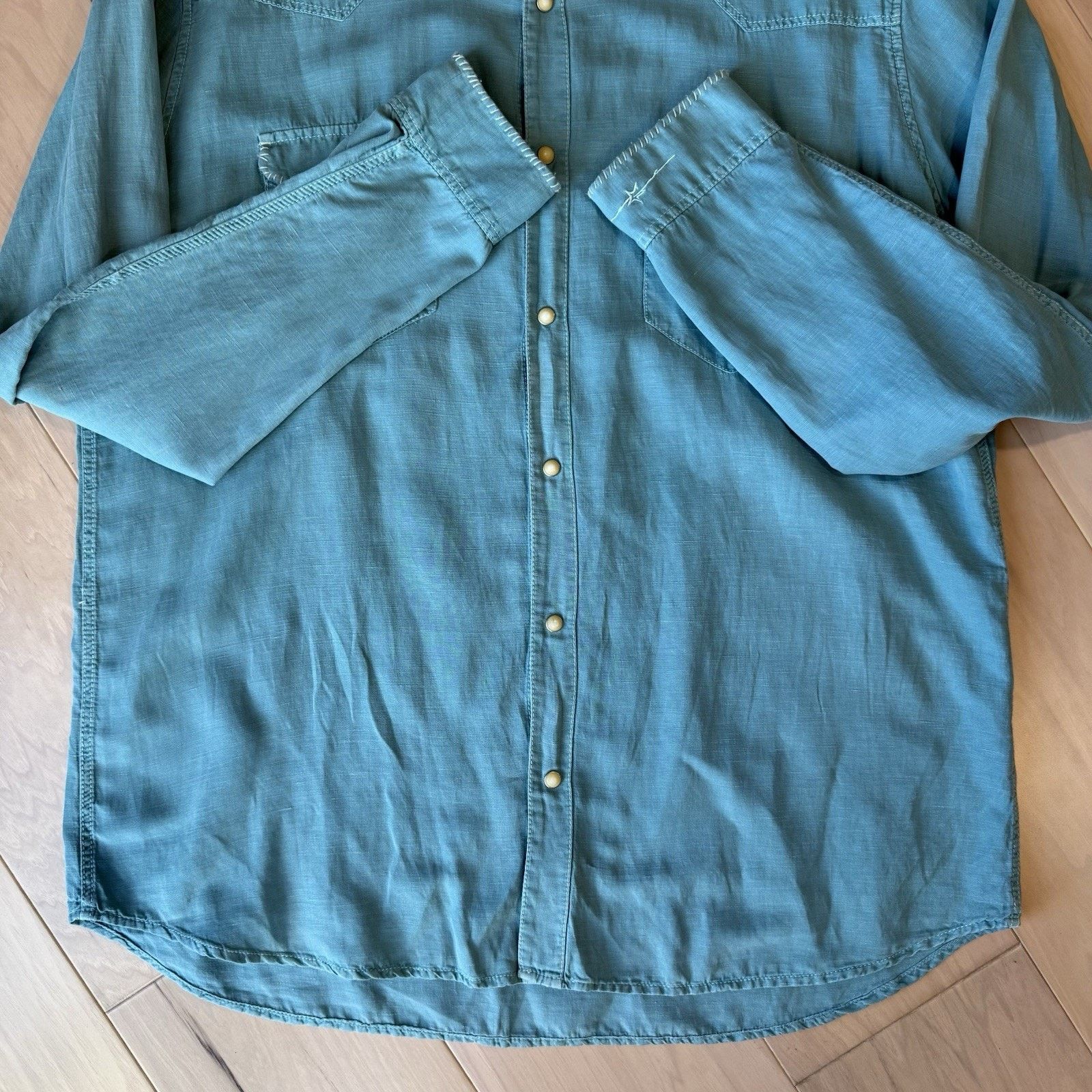Wrangler Ryan Michael Silk Pearl Snap Shirt XL Teal Western Button Up Size US XL / EU 56 / 4 - 4 Thumbnail