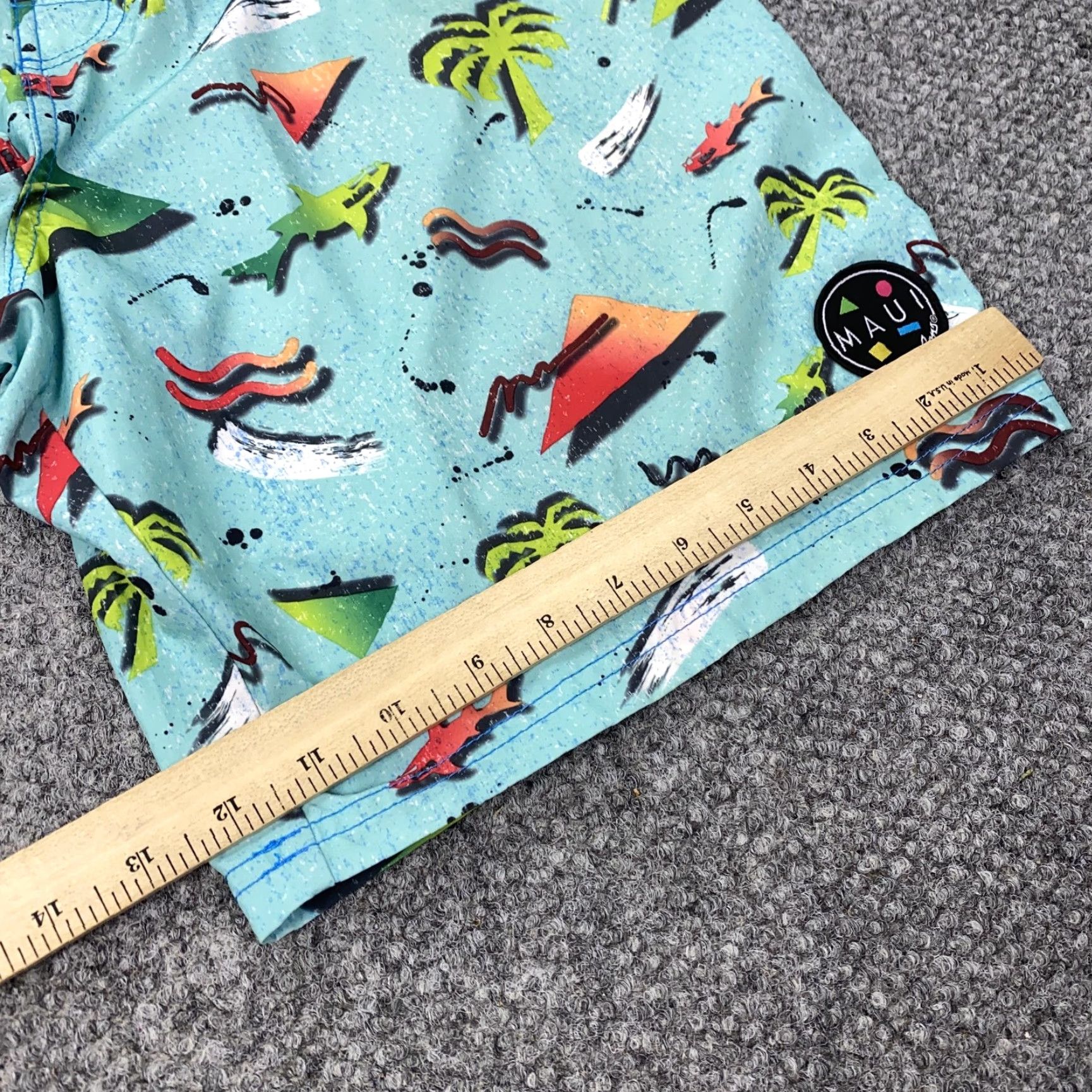 Vintage Maui and Sons Board Shorts Mens L Blue Surfing Tropical Shark Print Swim Bottoms Size US 33 - 6 Thumbnail