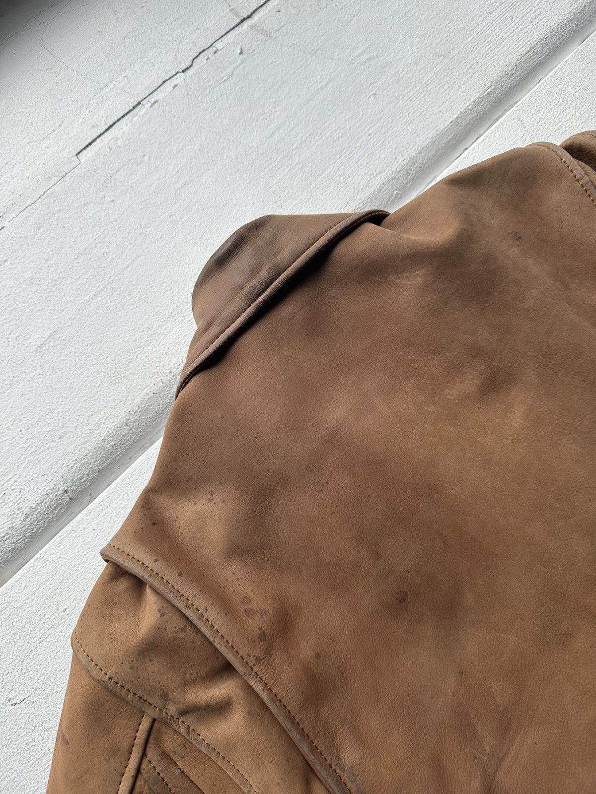 Other 🚨VNTG LEATHER JACKET AVANT GARDE ASYMMETRICAL BROWN MOTO Size US XL / EU 56 / 4 - 13 Thumbnail