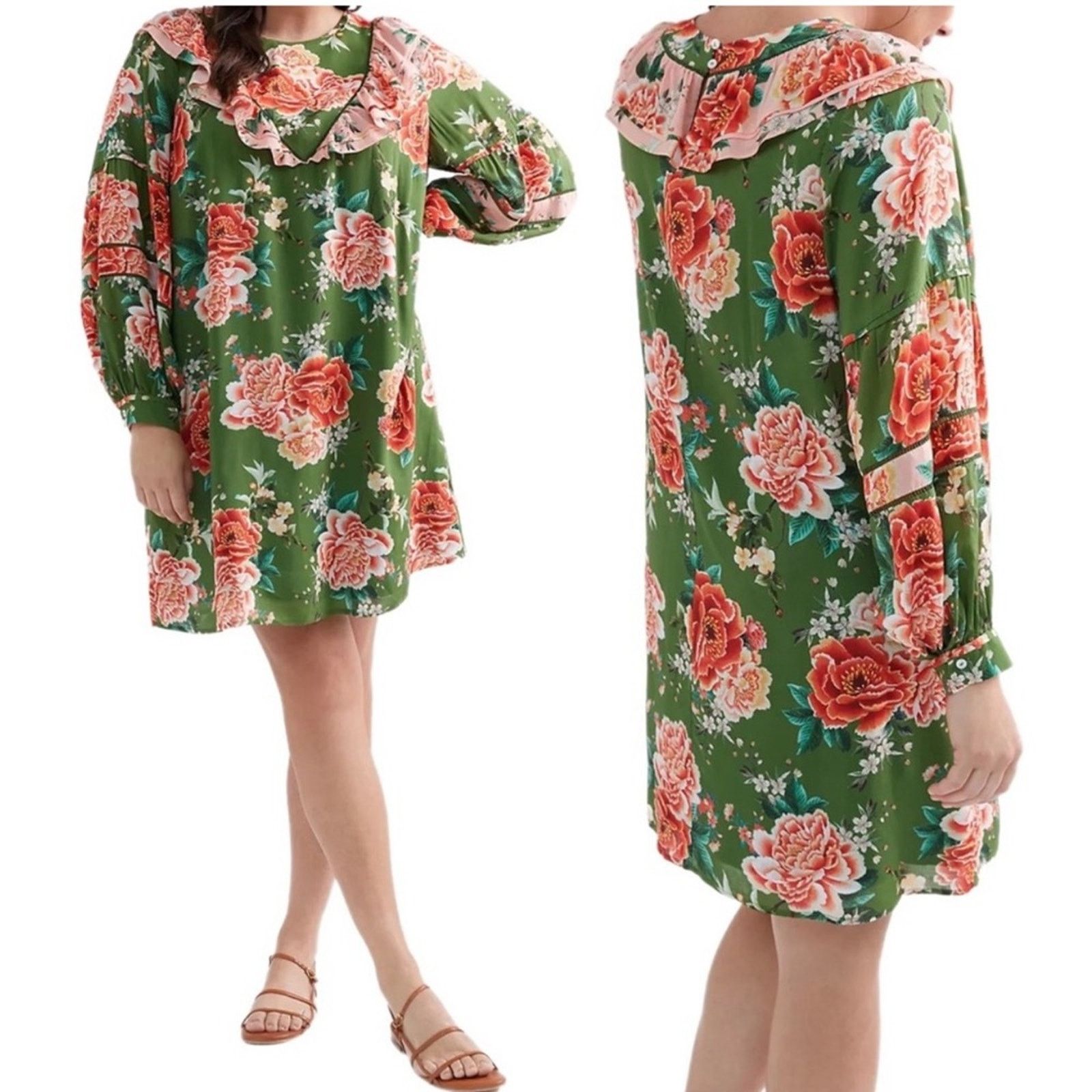 Farm Rio Farm Rio Elinor Tunic Dress Ruffles Green Pink SMALL | Grailed
