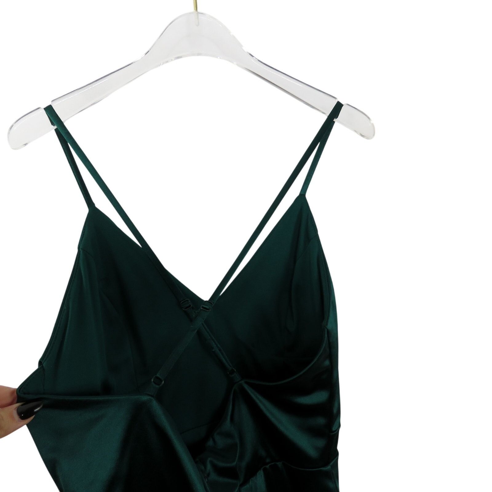 Macys Macy's Emerald Green Satin V-Neck Strap Back Mini Dress 11 Size M / US 6-8 / IT 42-44 - 9 Thumbnail