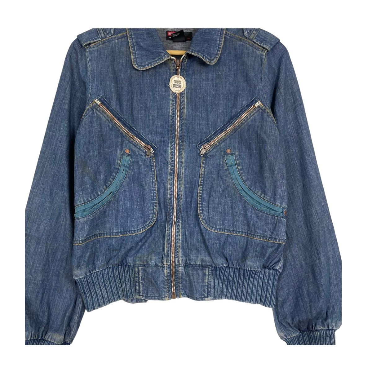 Diesel 💥DIESEL DENIM CROPPED BOMBER TRIBAL JEAN JACKET Size S / US 4 / IT 40 - 5 Thumbnail