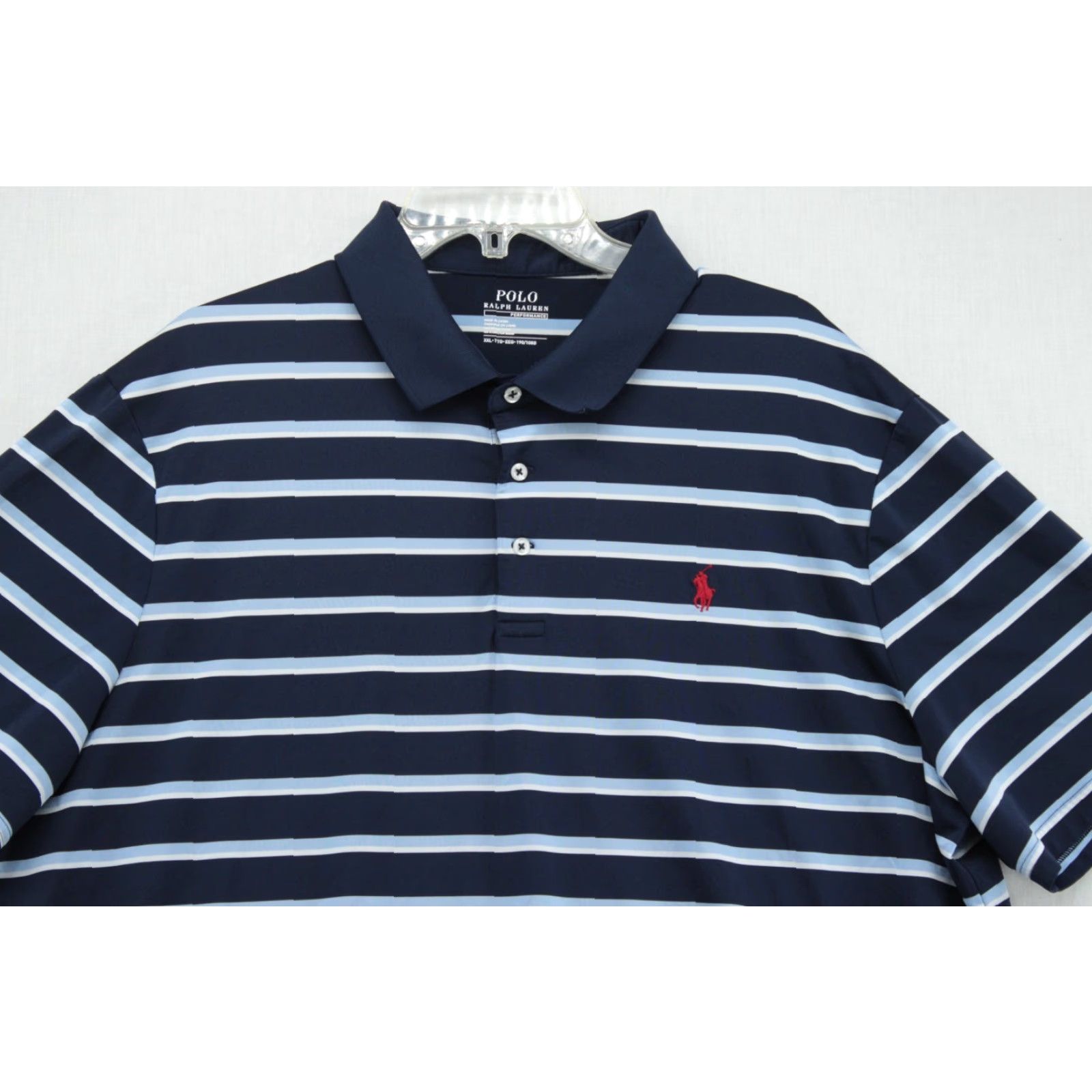 Polo Ralph Lauren Polo Ralph Lauren Shirt Mens 2XL Navy Blue Striped Performance Pony Short Sleeve Size US XXL / EU 58 / 5 - 2 Thumbnail