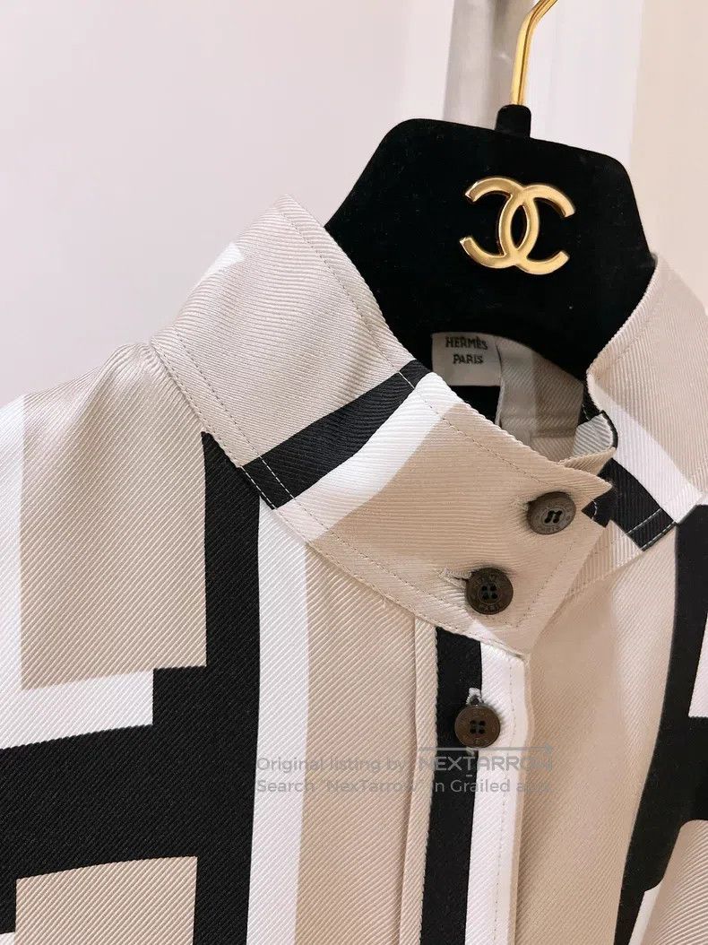 Hermes Hermes Milk Black Full Logo Silk Shirt Dress Size XXS / US 00 / IT 34 - 6 Thumbnail