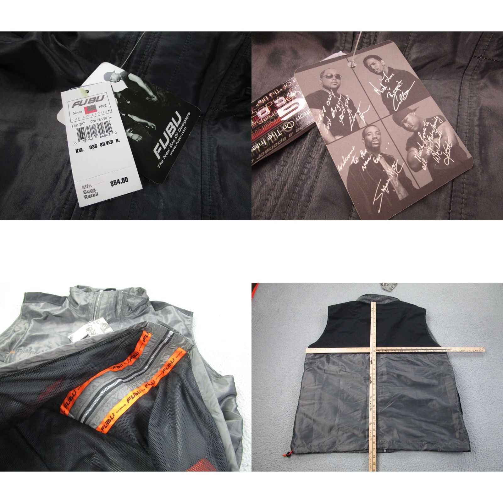 Fubu VINTAGE FUBU Jacket Windbreaker Mens 2XL Gray Hip Hop Baggy Nylon Sleeveless Zip Coat Powered by Pockets Size US XXL / EU 58 / 5 - 8 Thumbnail