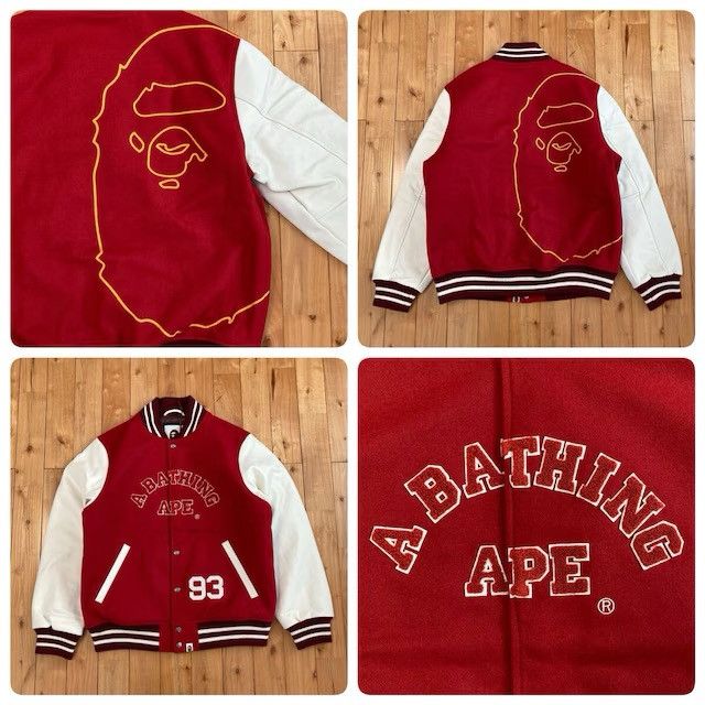 Bape BAPE Giant Head Leather Sleeve Varsity Jacket a bathing ape Size US XL / EU 56 / 4 - 1 Thumbnail