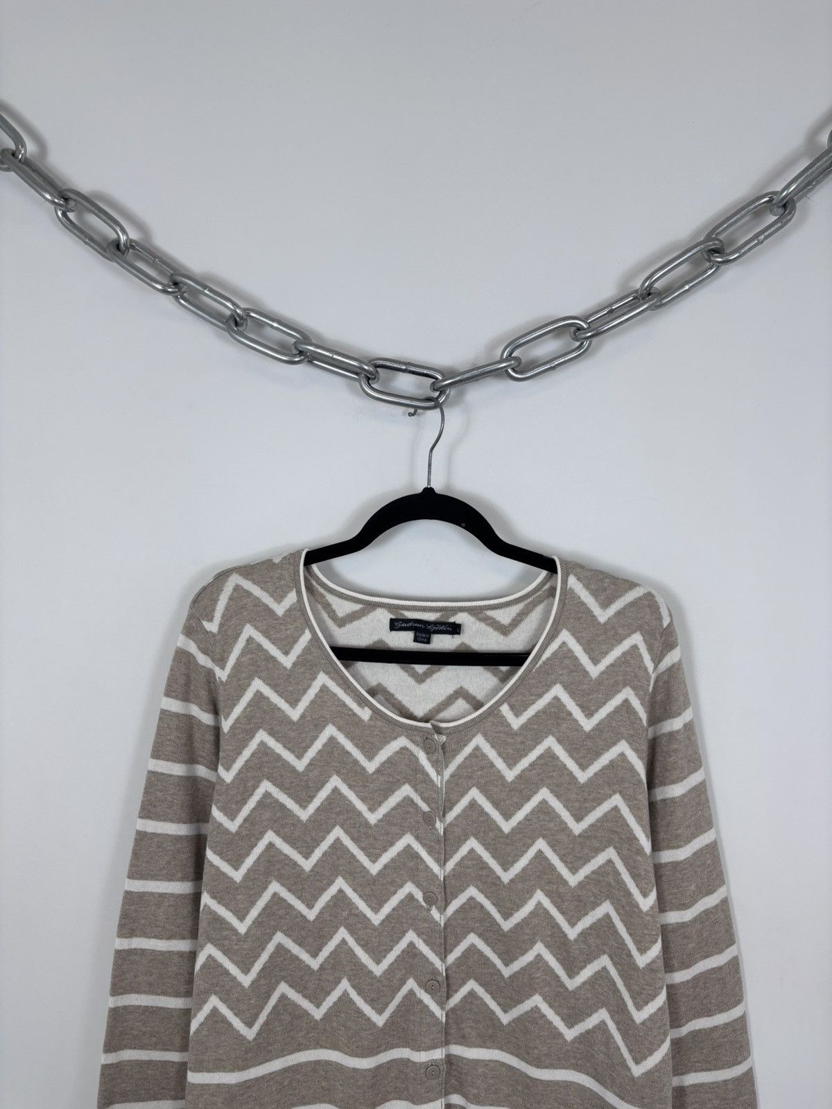 Gudrun Sjoden Gudrun Sjoden Women’s Beige Geometric Knit Cardigan Sweater Size L / US 10 / IT 46 - 2 Thumbnail