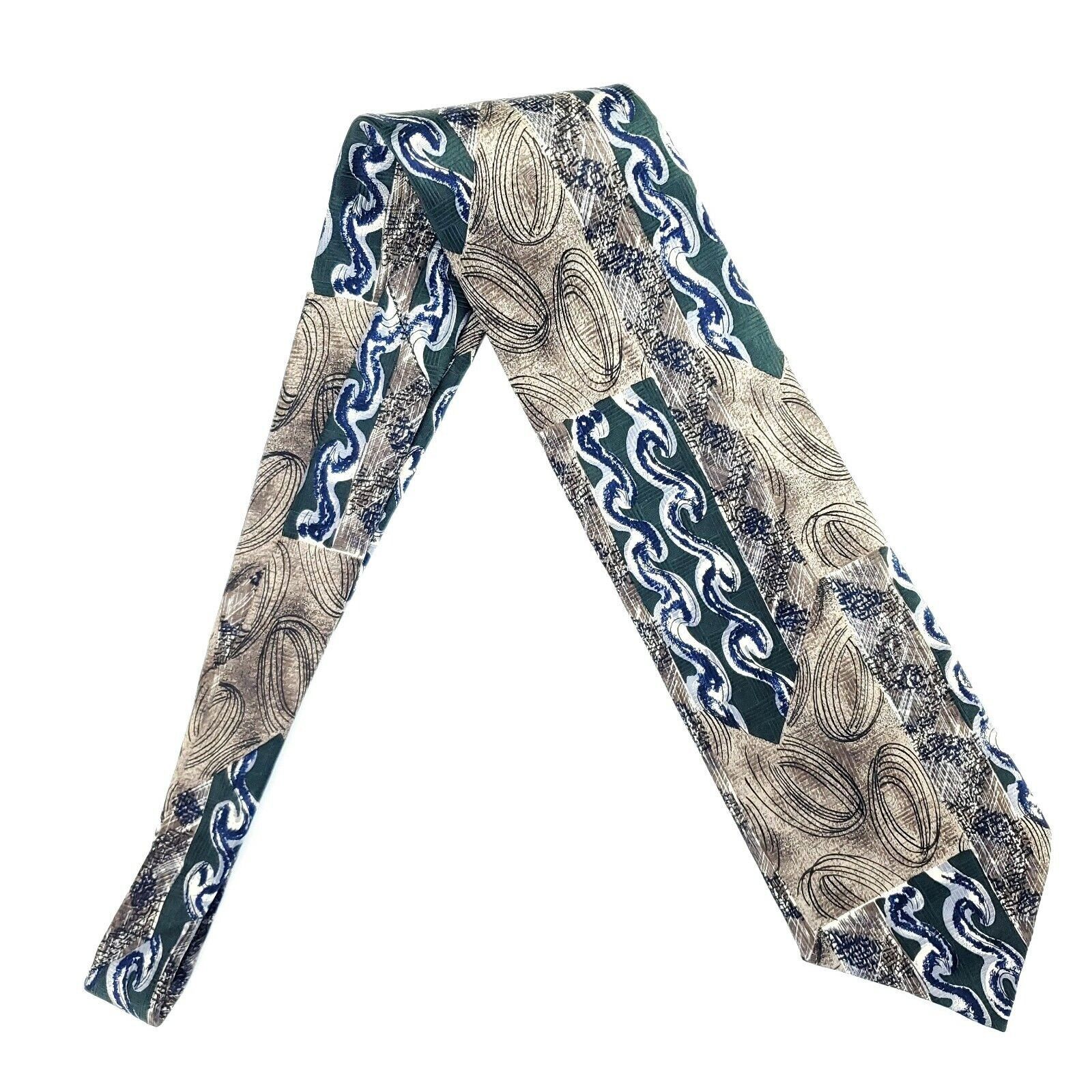 Robert Stock Robert Stock Green Beige Abstract Silk Tie Short Wide Size ONE SIZE - 6 Thumbnail