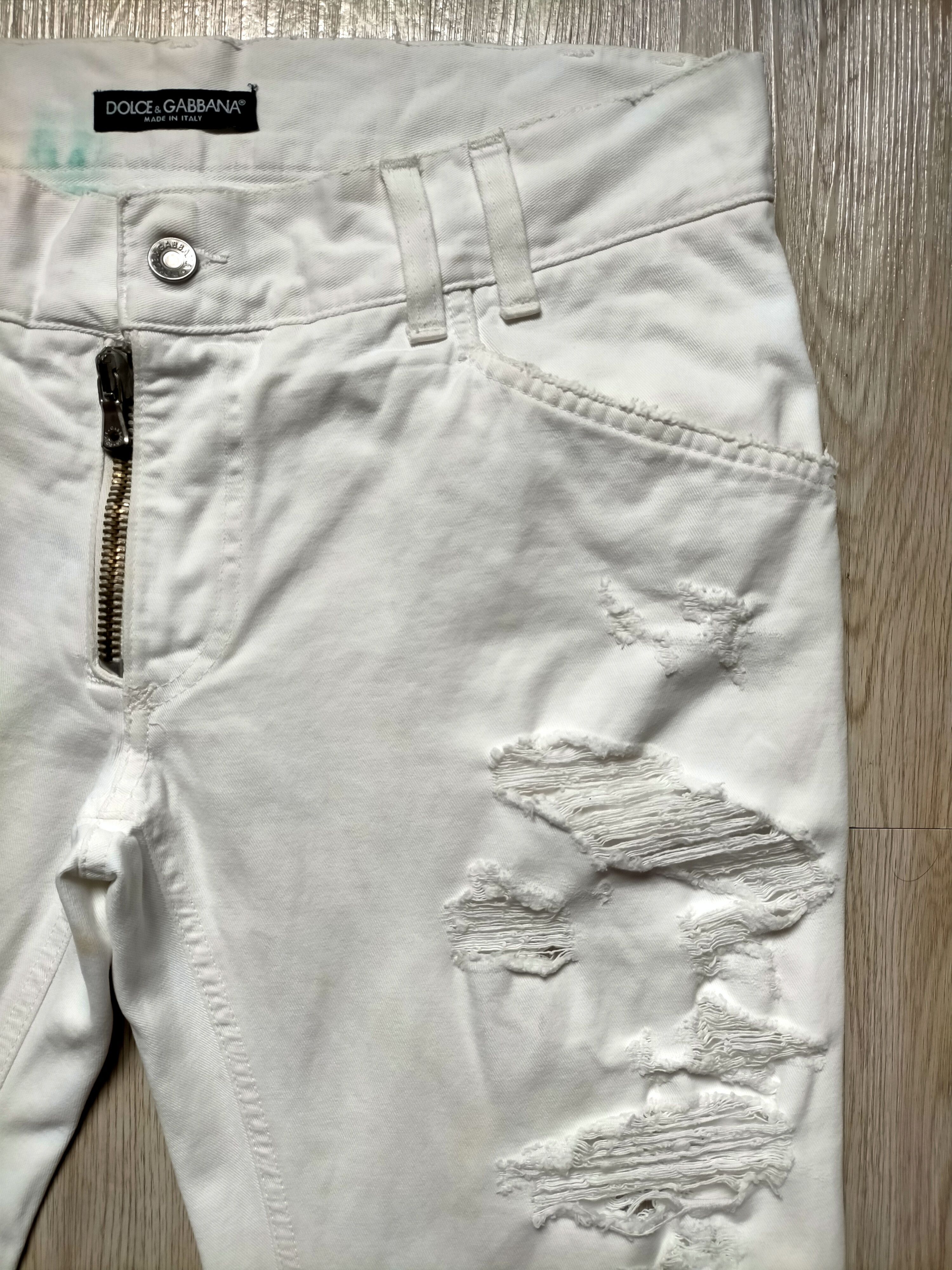 Dolce & Gabbana Dolce&Gabbana White Ripped Jeans 2005 Zipped Denim Size US 34 / EU 50 - 6 Thumbnail
