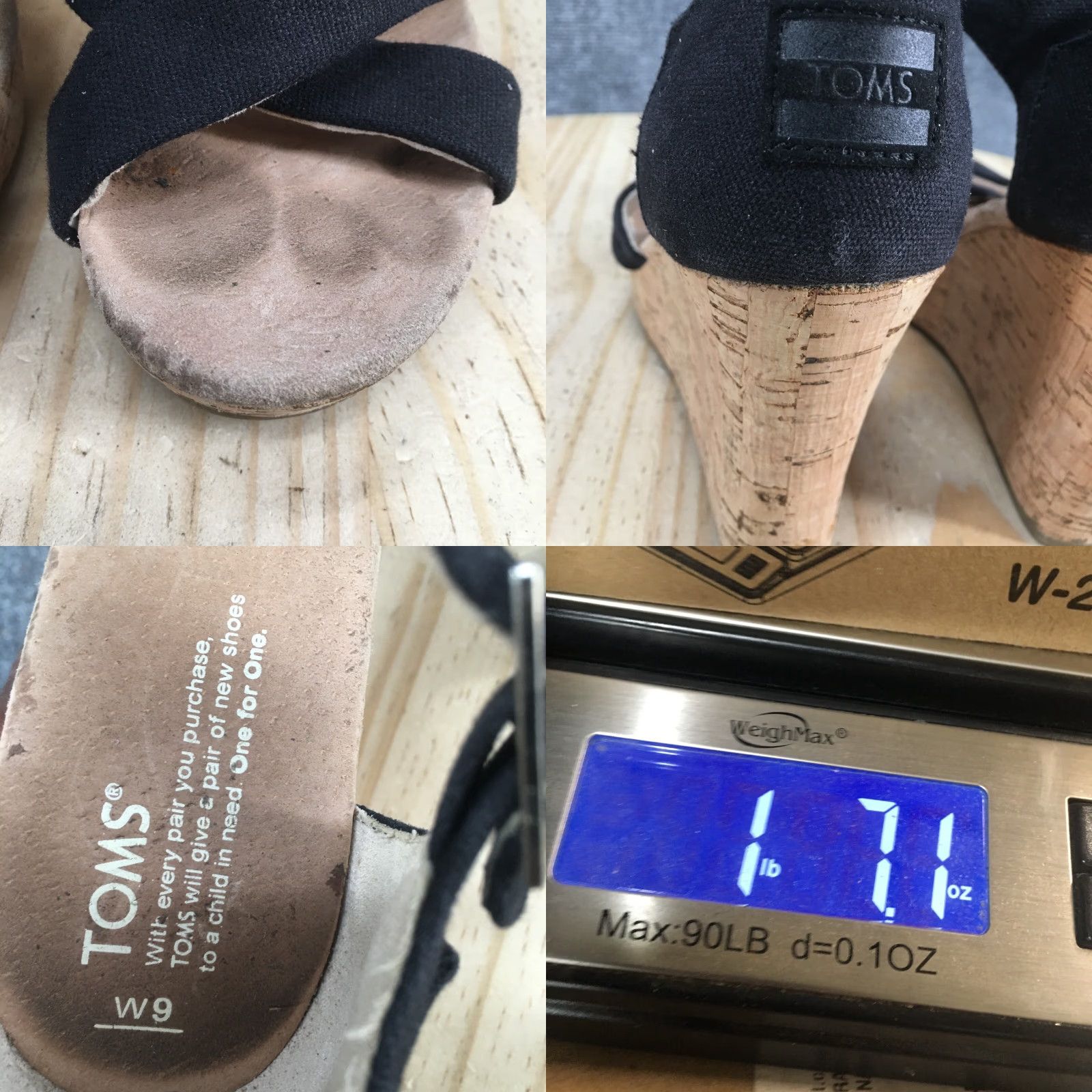 Toms TOMS Sandals Womens 9 Clarissa Ankle Strappy Black Wedge Cork Buckle Casual Size US 9 / IT 39 - 9 Thumbnail