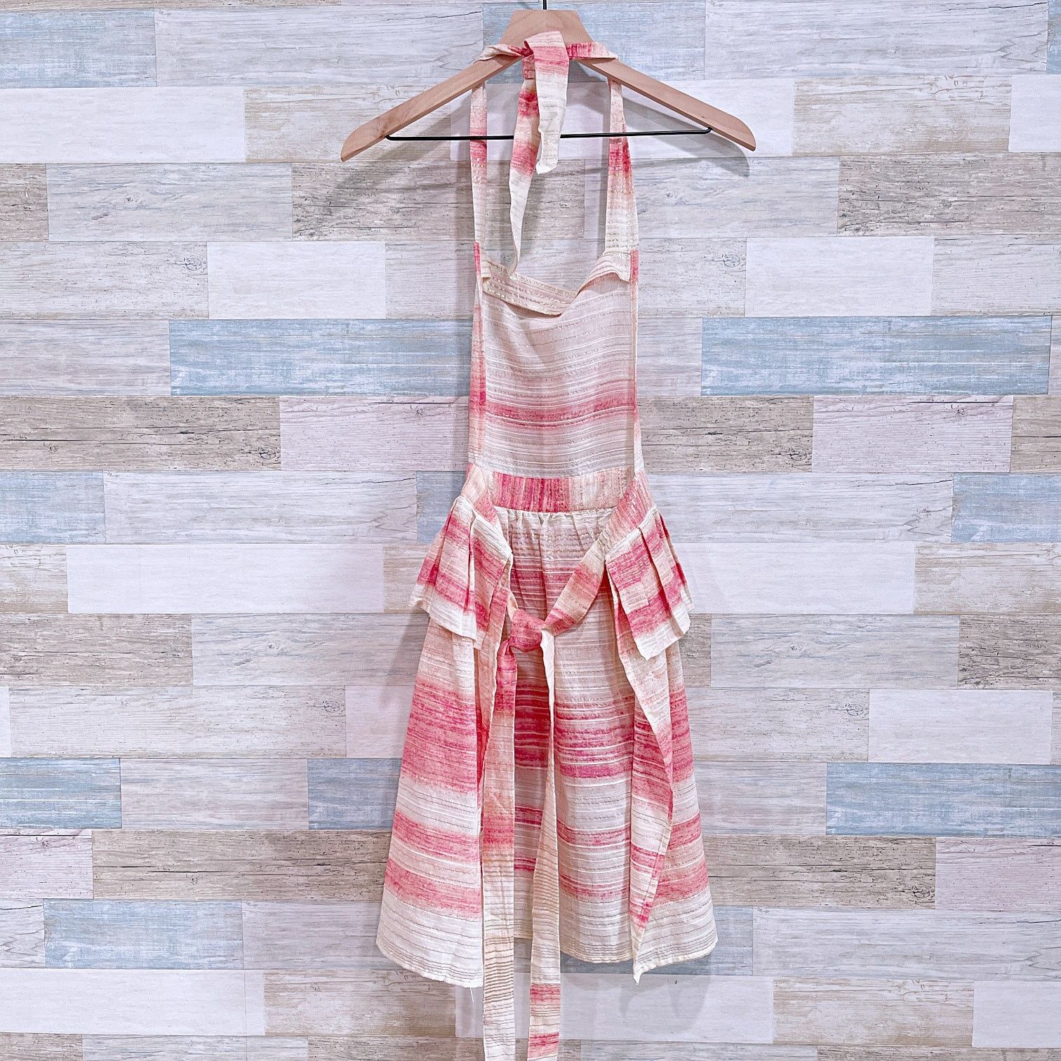 Anthropologie Anthropologie Ruffle Striped Apron Pink Womens One Size OS Size ONE SIZE - 5 Thumbnail
