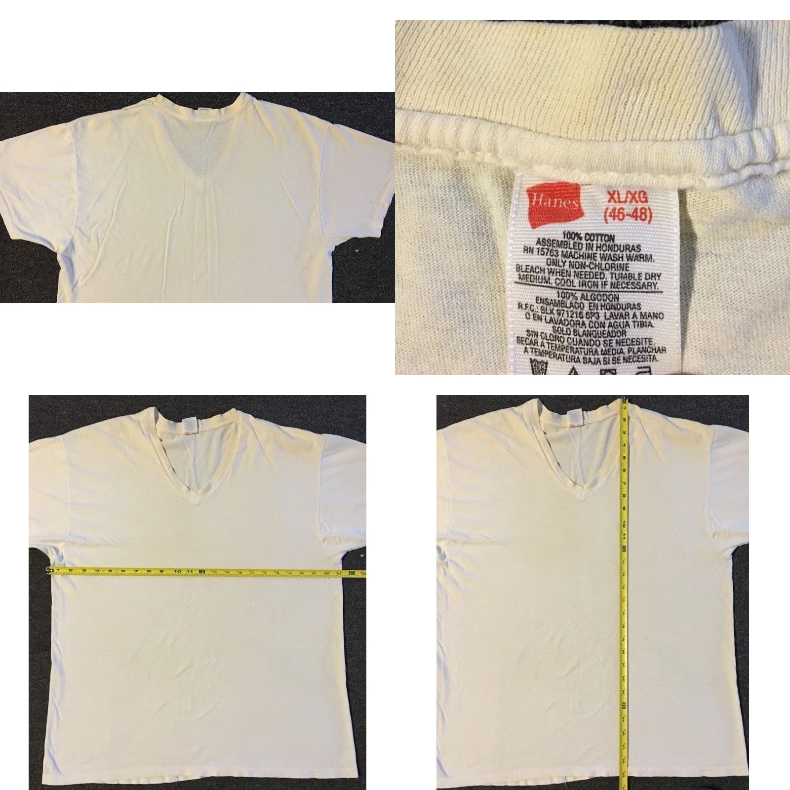 Hanes VINTAGE Hanes Shirt XL White 90s Distressed V-Neck T-Shirt Men Grunge Punk Skate Biker Rock 80s 90s California USA Size US XL / EU 56 / 4 - 9 Thumbnail
