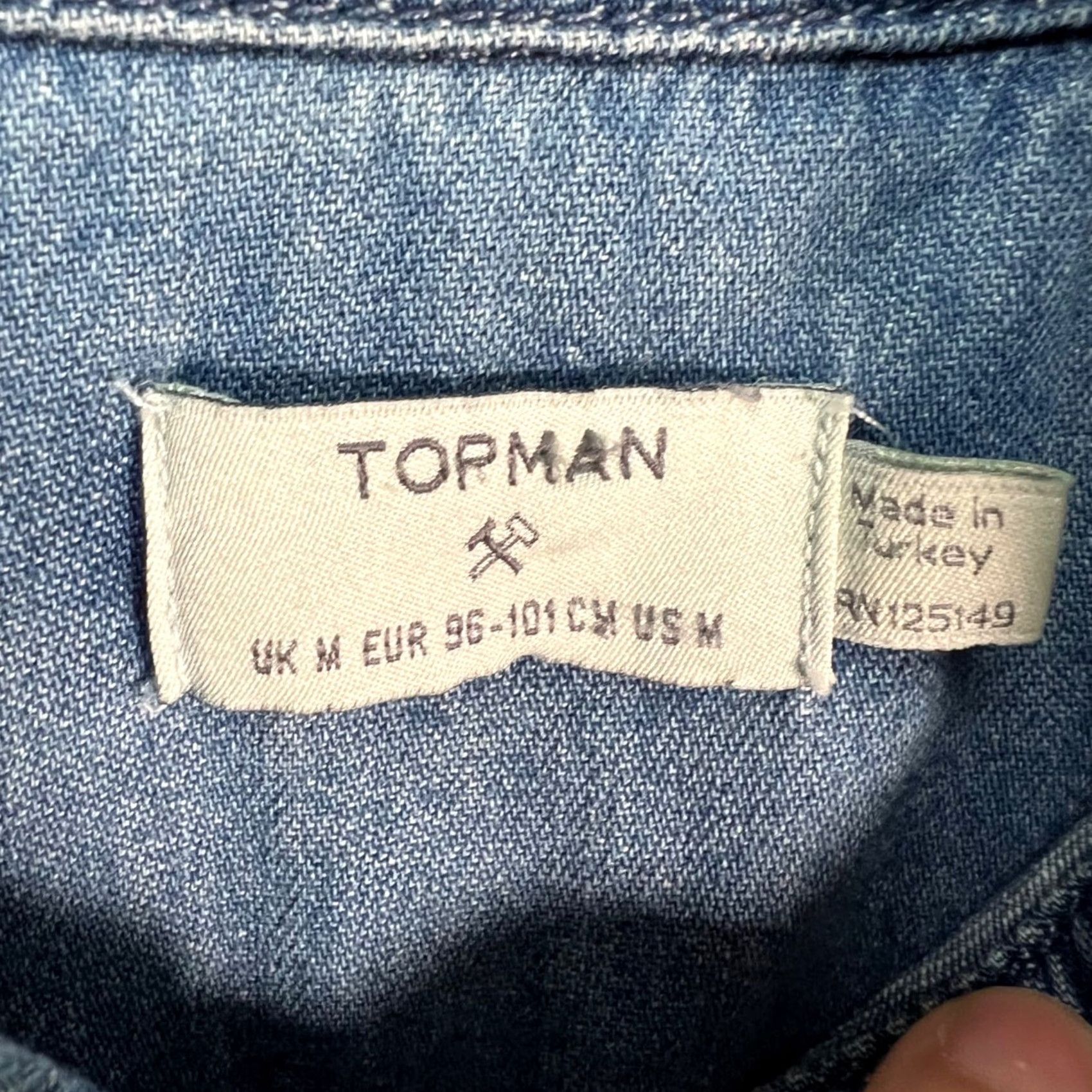 Topman Topman Mens Size Medium Blue Denim Button-Up Shirt Long Sleeve Regular Fit Casual with Pockets Size US M / EU 48-50 / 2 - 3 Thumbnail