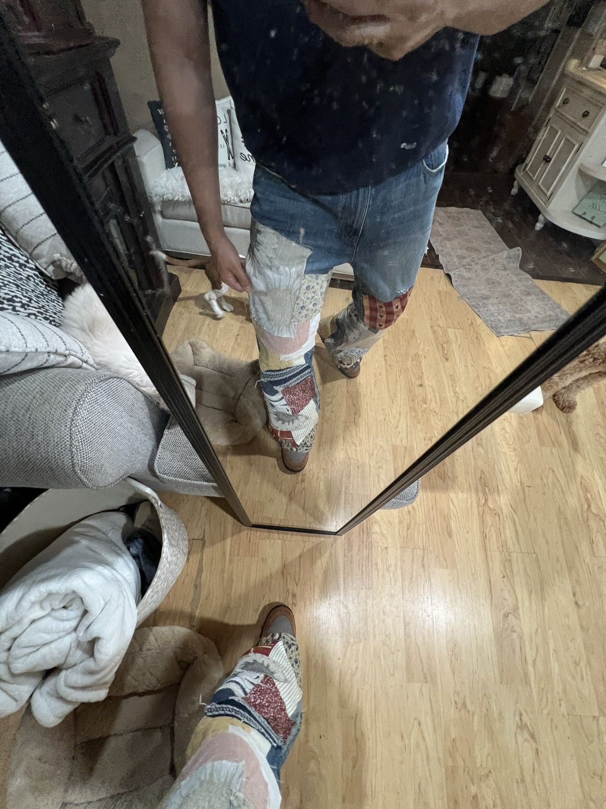 Designer INSANE HIPPIE REMAKE COWBOY PATCHWORK REMAKE FLARED DENIM Size US 36 / EU 52 - 3 Thumbnail