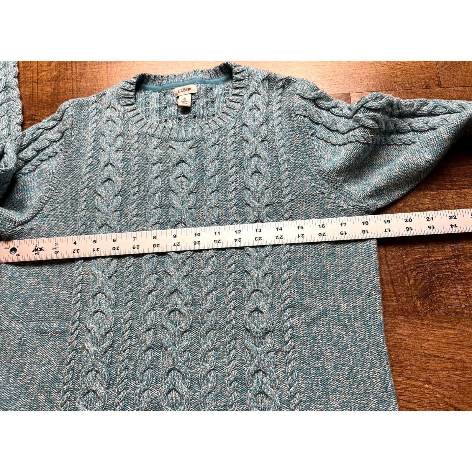 Vintage LL Bean Cable Knit Fisherman Sweater Womens Medium Crewneck Cotton Teal Gray Pullover Fisherman Classic Outdoor Preppy Size M / US 6-8 / IT 42-44 - 6 Thumbnail