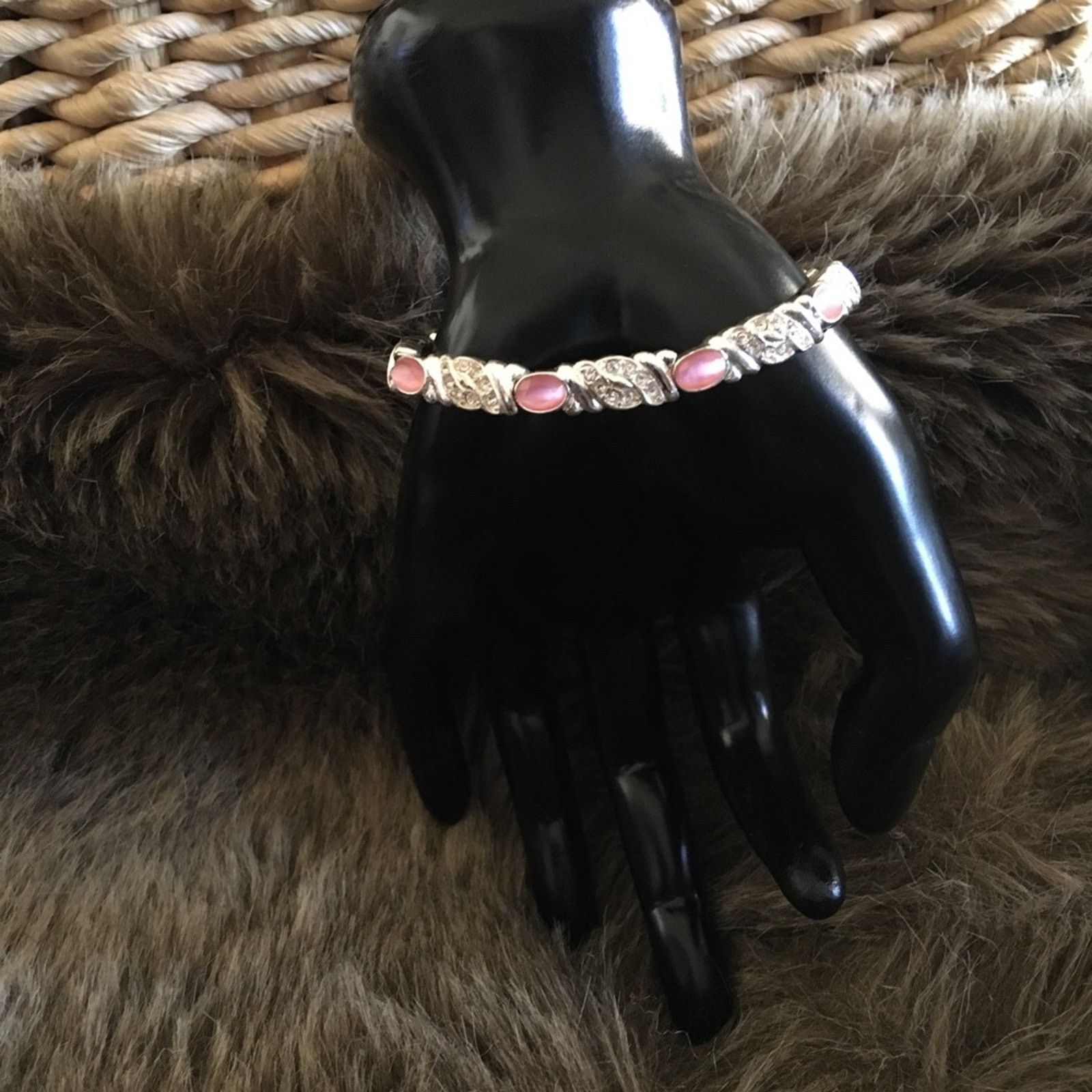 Jewelry Faceted pink stone silver link rhinestone bracelet Size ONE SIZE - 5 Thumbnail
