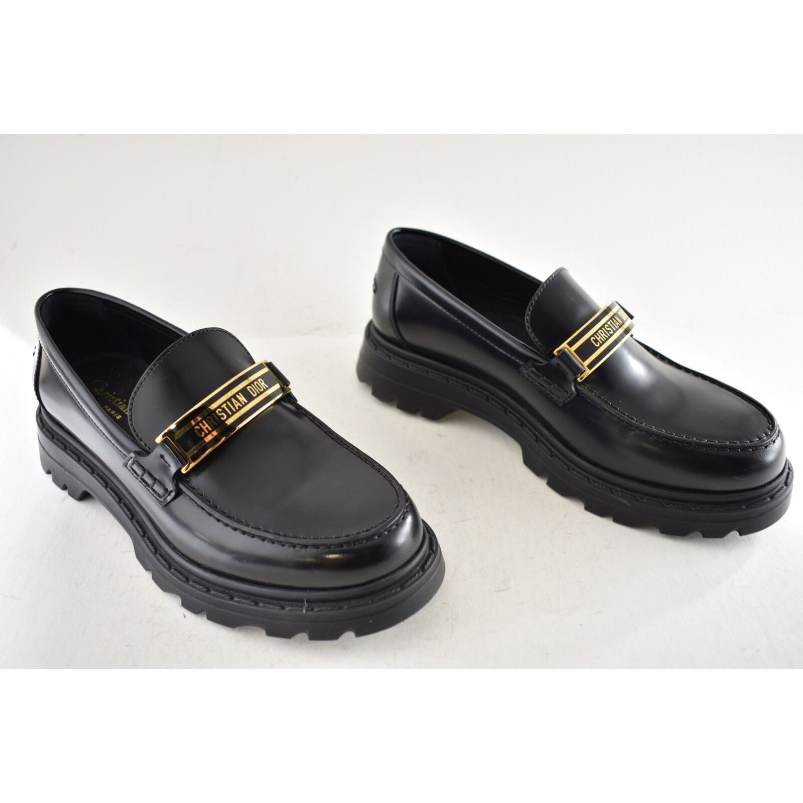 Dior Dior Code Black Brushed Calfskin Leather Gold Logo Loafer Size US 7.5 / IT 37.5 - 4 Thumbnail