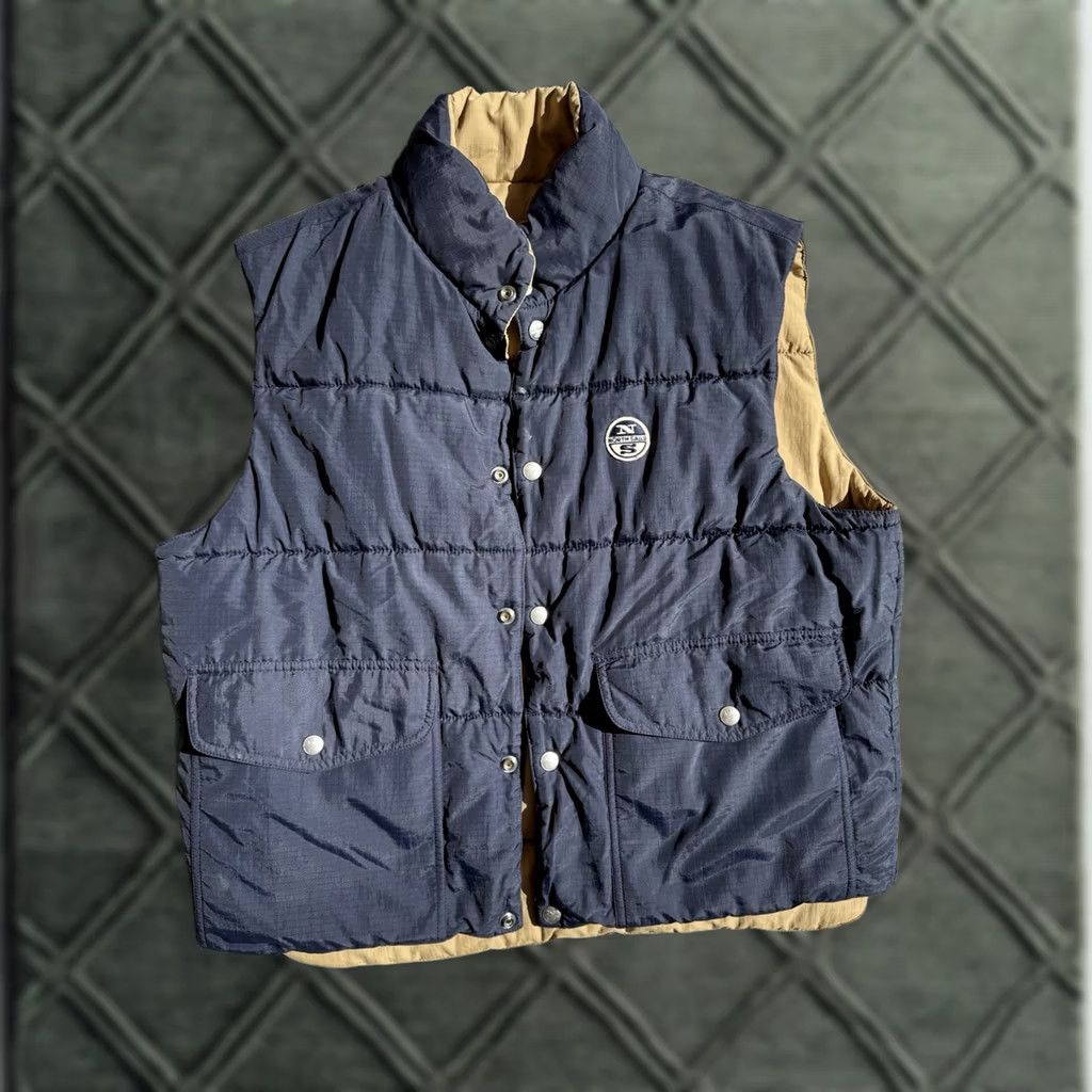 Vintage North Sails Men Reversible Puffer Vest Navy Tan Medium Size US M / EU 48-50 / 2 - 1 Thumbnail