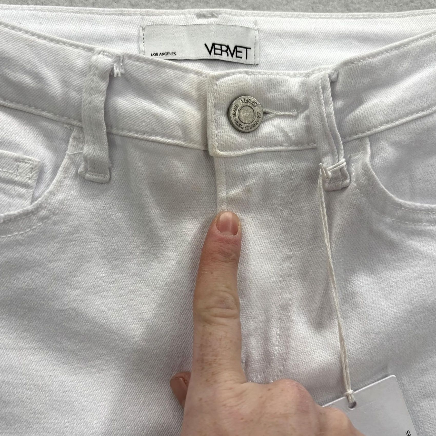 Denime Vervet Skinny Jeans Womens 27 Mid Rise White Distressed Raw Hem Stretch Denim Jeans Women 27in 5-Pocket Art Fringe Vintage No Size 27" / US 4 / IT 40 - 4 Thumbnail
