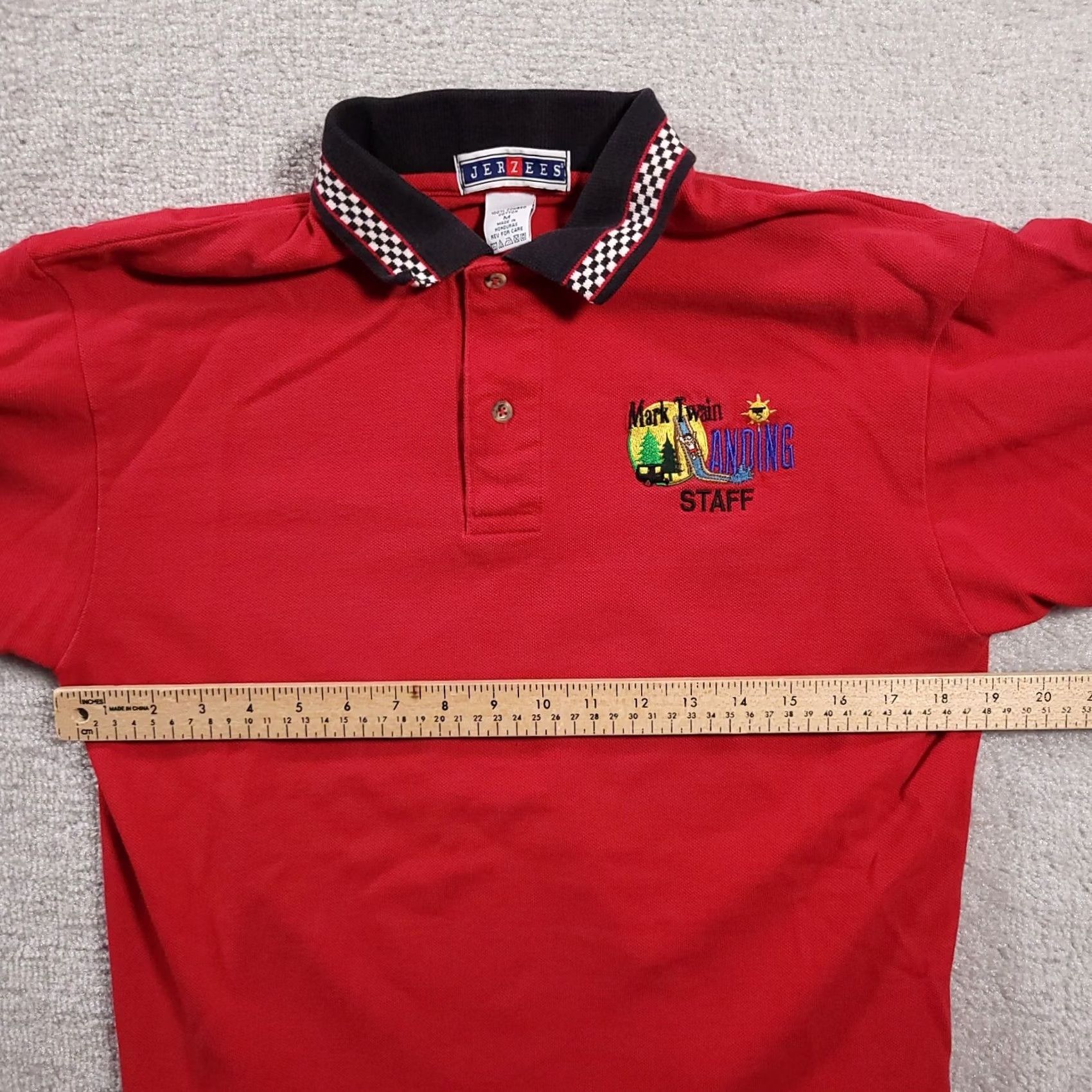 Jerzees VINTAGE 90s Red Polo Shirt Staff Short Sleeve Mens Med Mark Twain Landing MIssouri Size US M / EU 48-50 / 2 - 4 Thumbnail