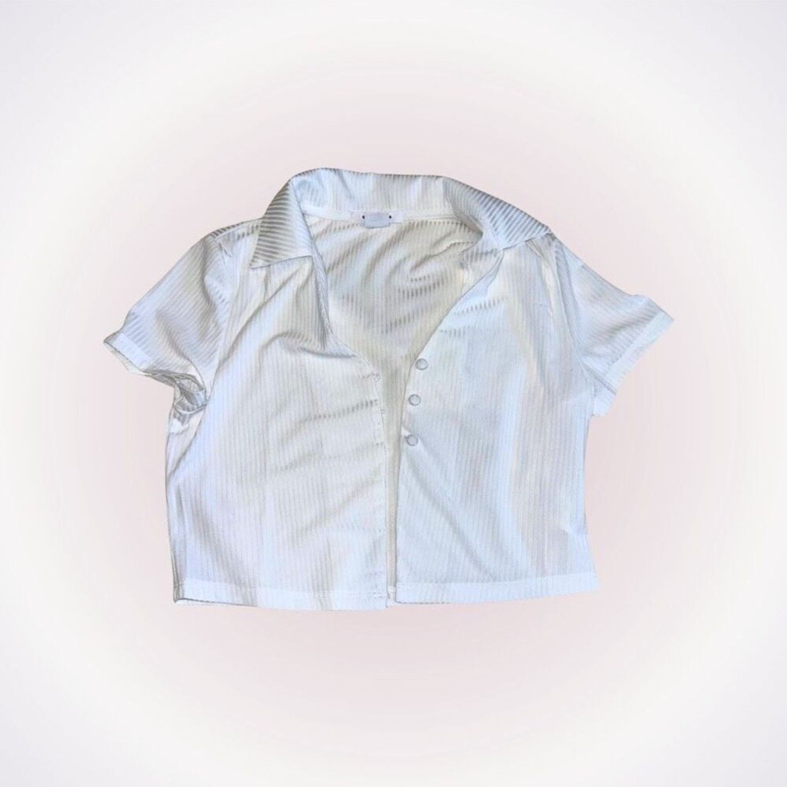 Other Glamorous White Ribbed Crop Button-Front Shirt | Sz S Size S / US 4 / IT 40 - 1 Thumbnail