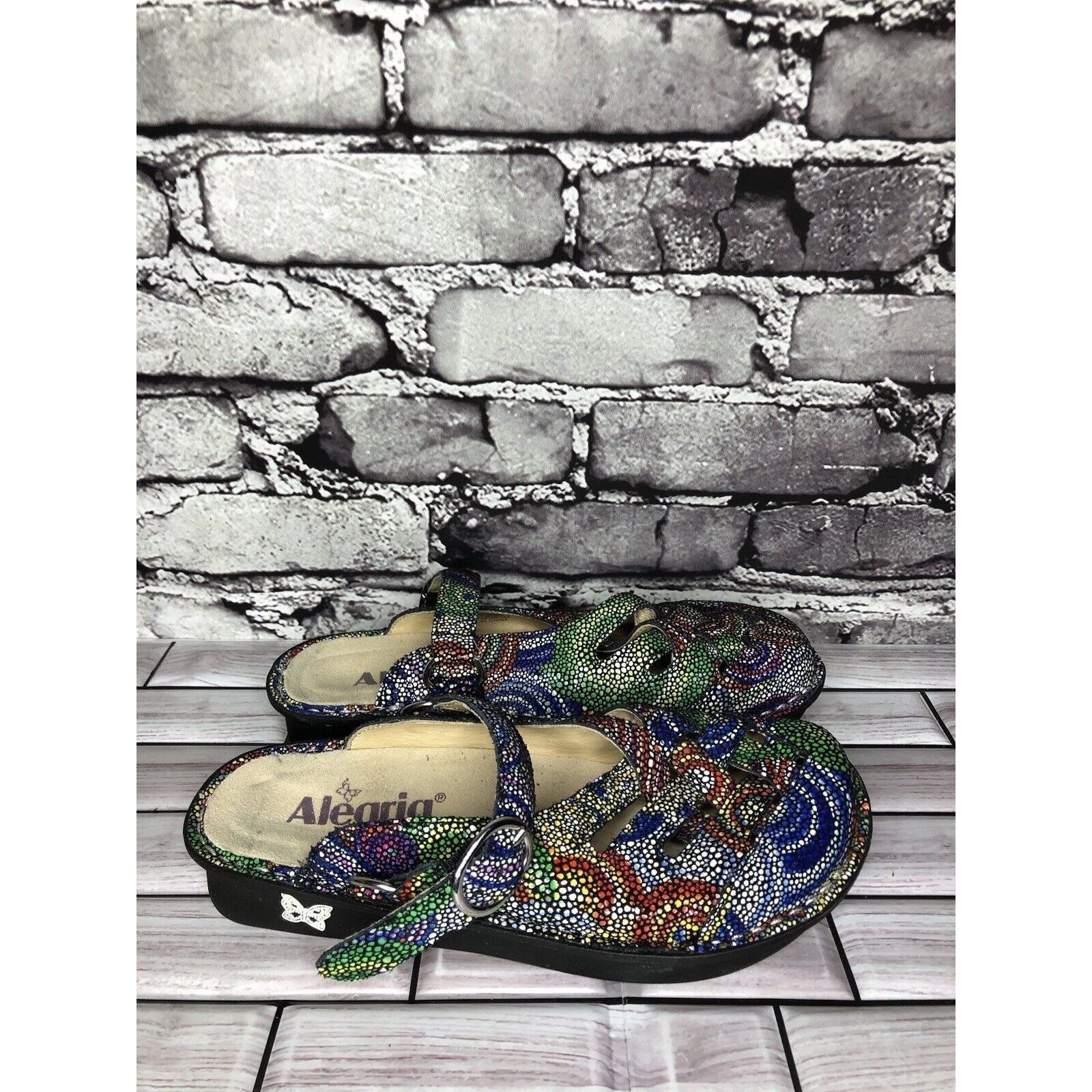 Other Alegria Fre-387 Rainbow Color Mosaic Leather Strap Clogs Sho Size US 5 / IT 35 - 3 Thumbnail