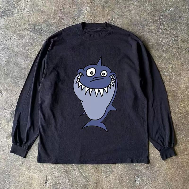 Japanese Brand Black washed retro shark print long-sleeved t-shirt y2k Size US M / EU 48-50 / 2 - 1 Thumbnail