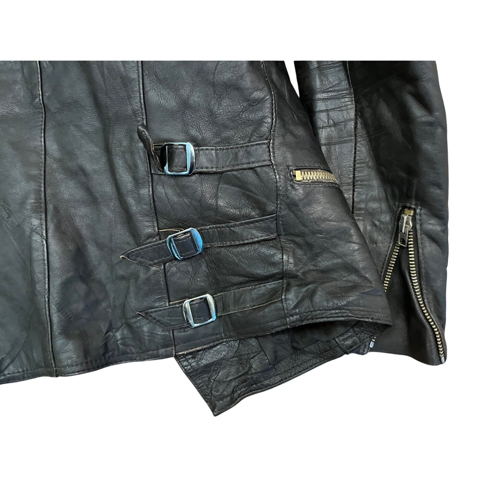 Vintage Vtg 90s Distressed Padded Elbow Leather Biker Jacket Sz 94 Size US L / EU 52-54 / 3 - 7 Thumbnail