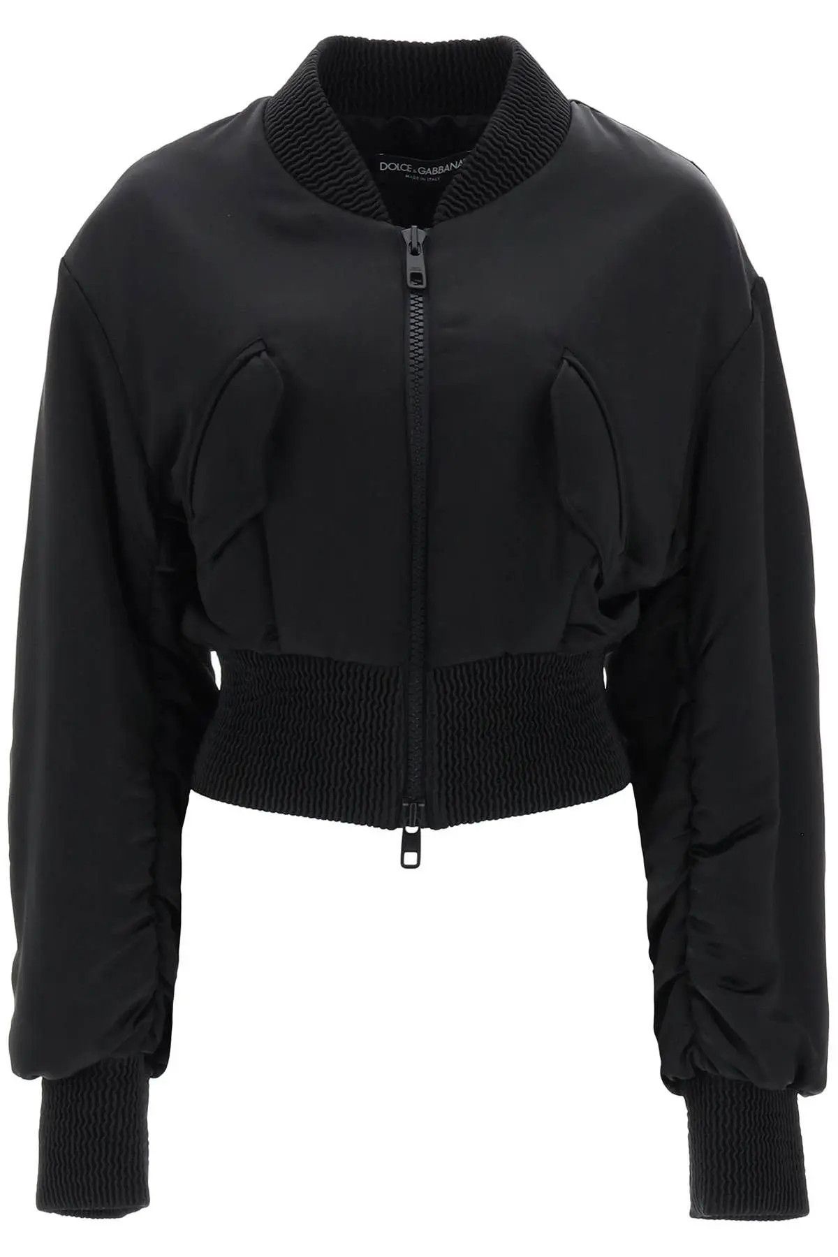 image of Dolce Gabbana O1S22I1N1223 Charmeuse Bomber Jacket In Black, Women's (Size Medium)