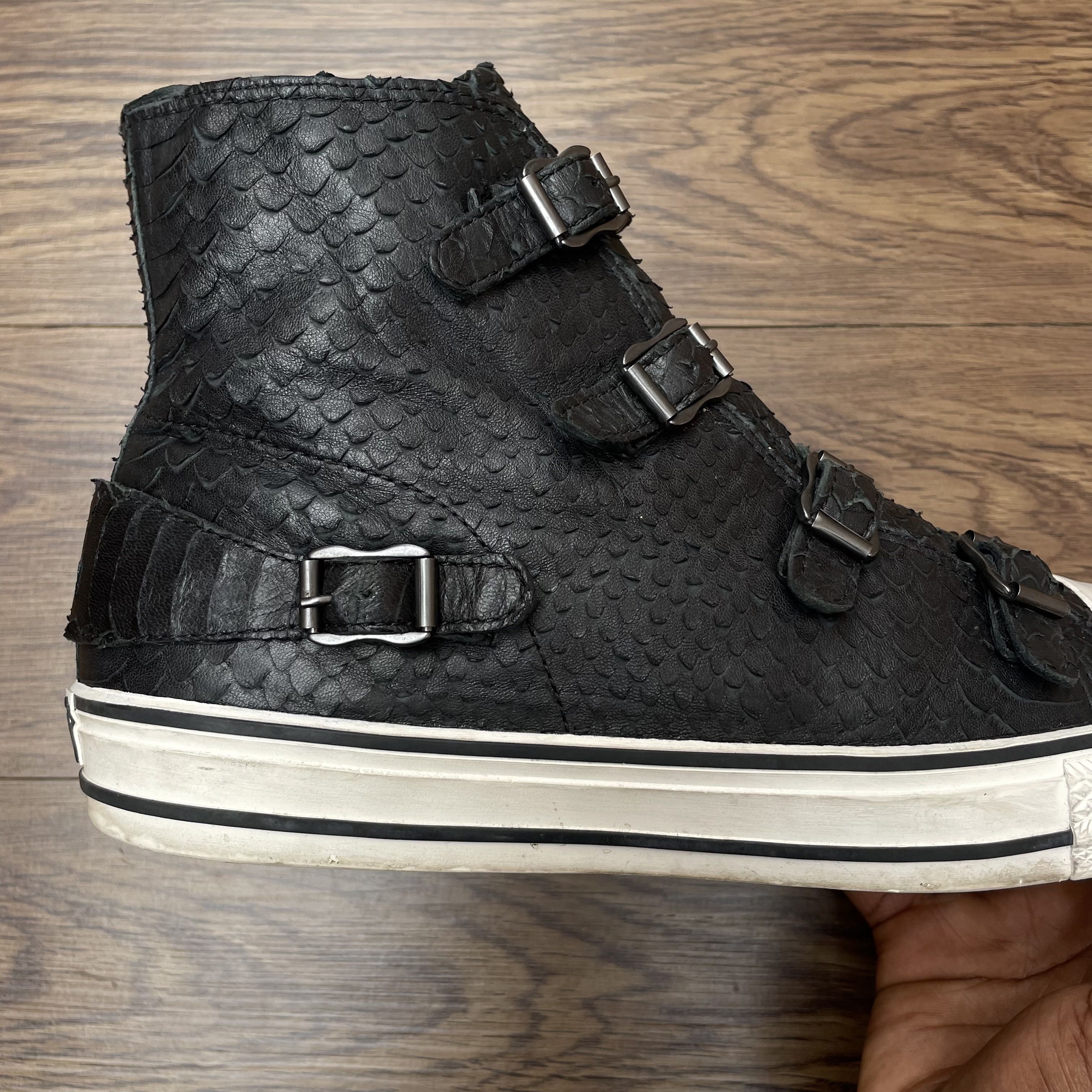 ASH ASH Virgin Buckle High Top Sneakers Black Embossed Leather Size US 11 / IT 41 - 7 Thumbnail