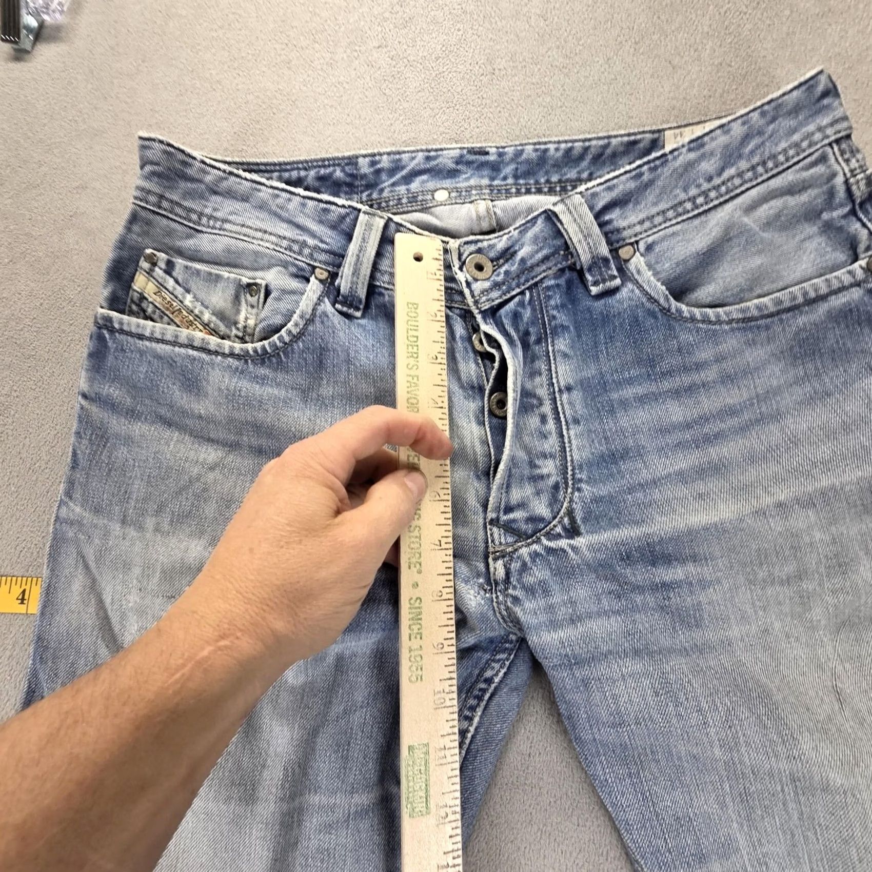 Diesel Diesel Jeans Mens 31x34 Blue Larkee Straight Distressed Button Fly 008XR Size US 31 - 7 Thumbnail