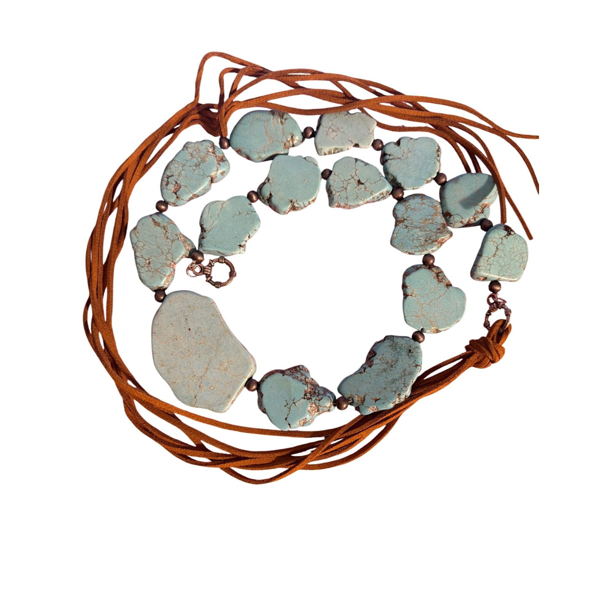 Other Vintage Turquoise Flat Stones Leather Cord Belt Necklace Boh Size ONE SIZE - 1 Thumbnail