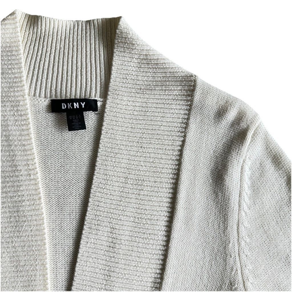 DKNY DKNY White Cotton Open Cardigan Size Medium Zipper Detail Size M / US 6-8 / IT 42-44 - 6 Thumbnail