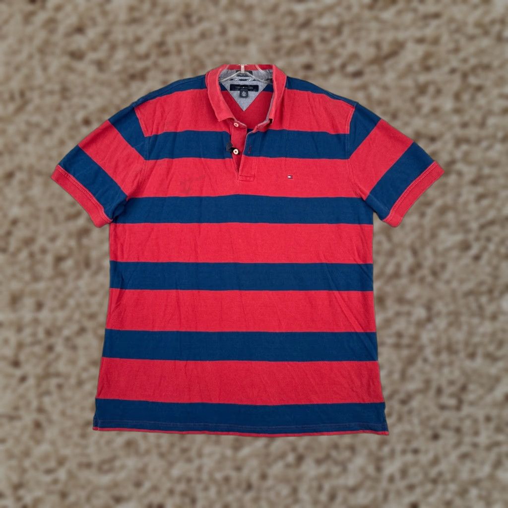 Tommy Hilfiger Tommy Hilfiger Polo Shirt Men 2XL Slim Fit Striped Cotton Blue Red Mens Size US XXL / EU 58 / 5 - 1 Thumbnail