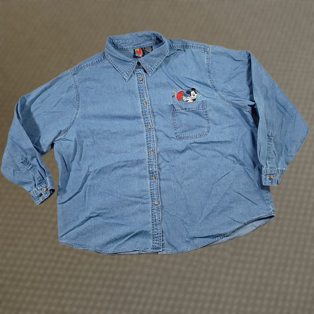 Mickey Unlimited VINTAGE Mickey Unlimited Shirt Denim Button Up Embroidered Pocket 90s Womens 24W Blue Cotton Shirt Women Menstrual? Size 4XL / US 24-26 - 1 Thumbnail
