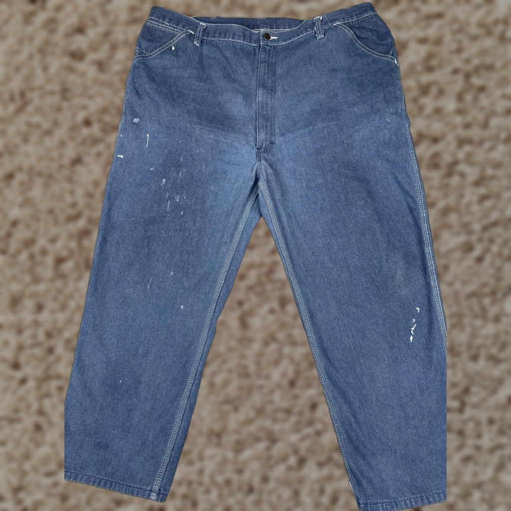 Denime VINTAGE Roebucks Jeans Men 46x30 Carpenter Denim Workwear Hammer Loop 5-Pocket Straight Blue USA Size US 30 / EU 46 - 1 Thumbnail