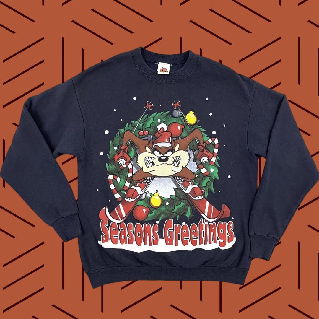 Vintage VINTAGE Tasmanian Devil Sweatshirt Unisex Adults M Blue 90s Seasons Greetings Christmas Looney Tunes Graphic Print Pullover Crew Neck Size US M / EU 48-50 / 2 - 1 Thumbnail