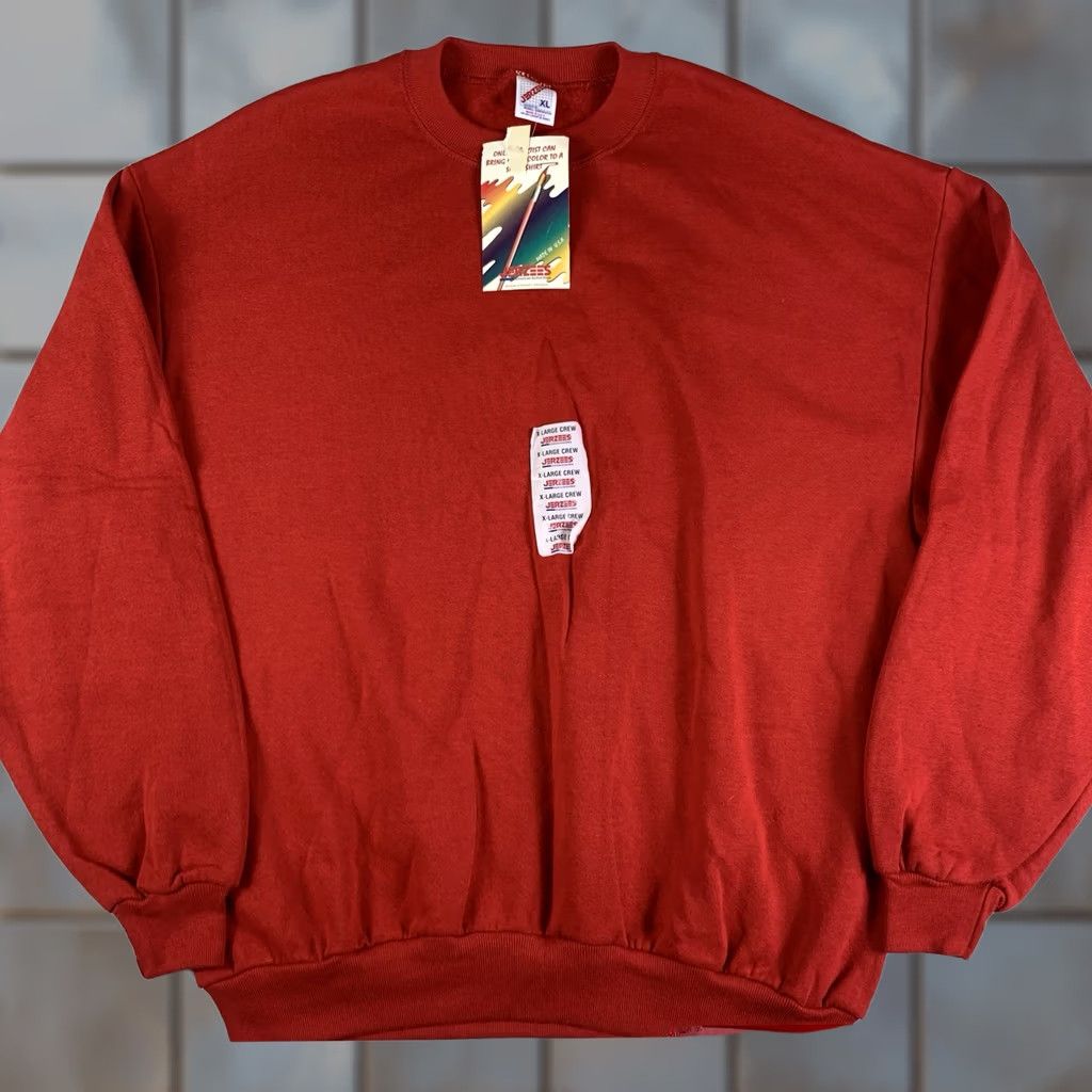 Jerzees VINTAGE Jerzees Mens XL Red Crew Neck Sweater Made in USA 90s NWT Long sleeve Shirt Mens Size US XL / EU 56 / 4 - 1 Thumbnail