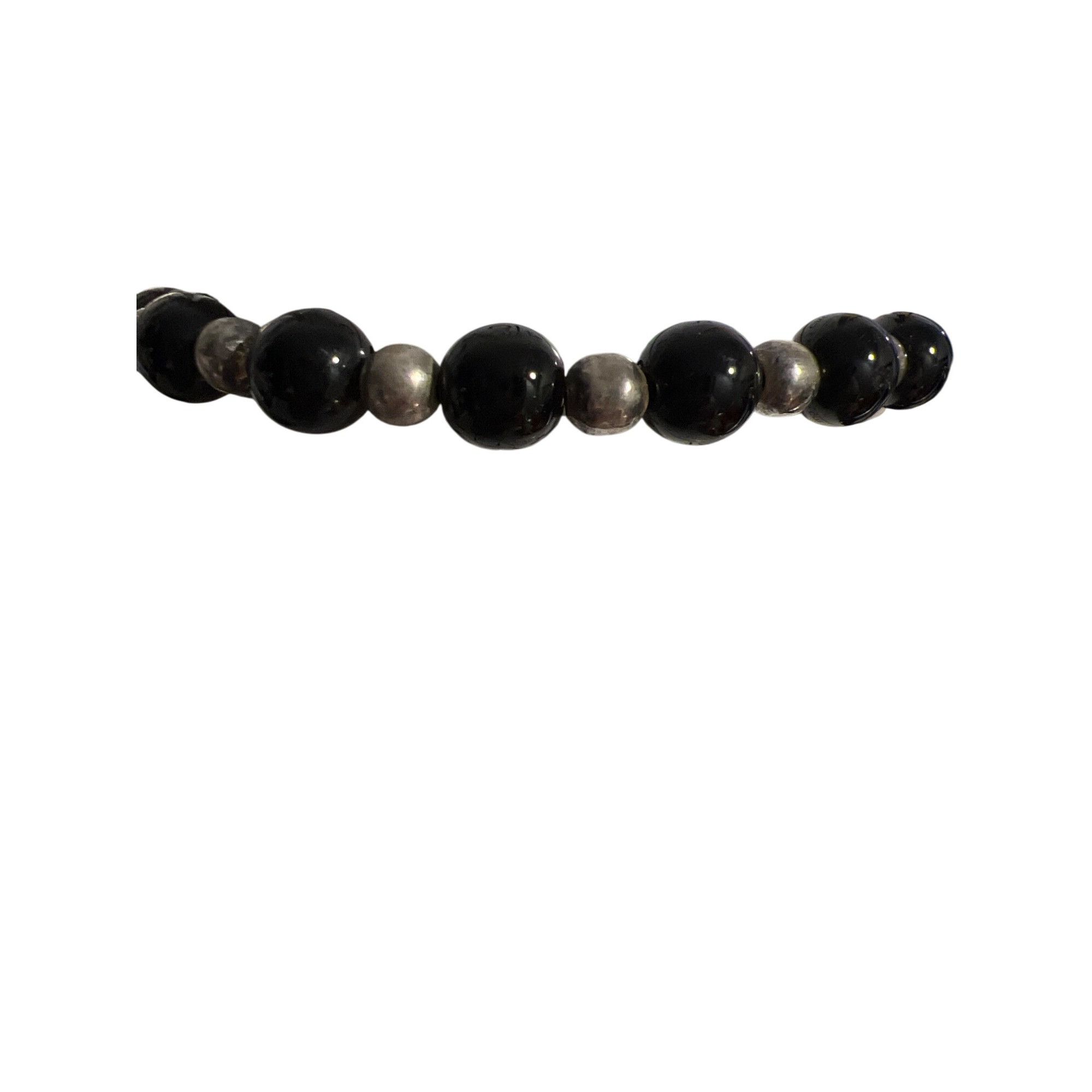 Other Vintage Silver Tone Black Glass Bead Bracelet Toggle Clasp E Size ONE SIZE - 4 Thumbnail