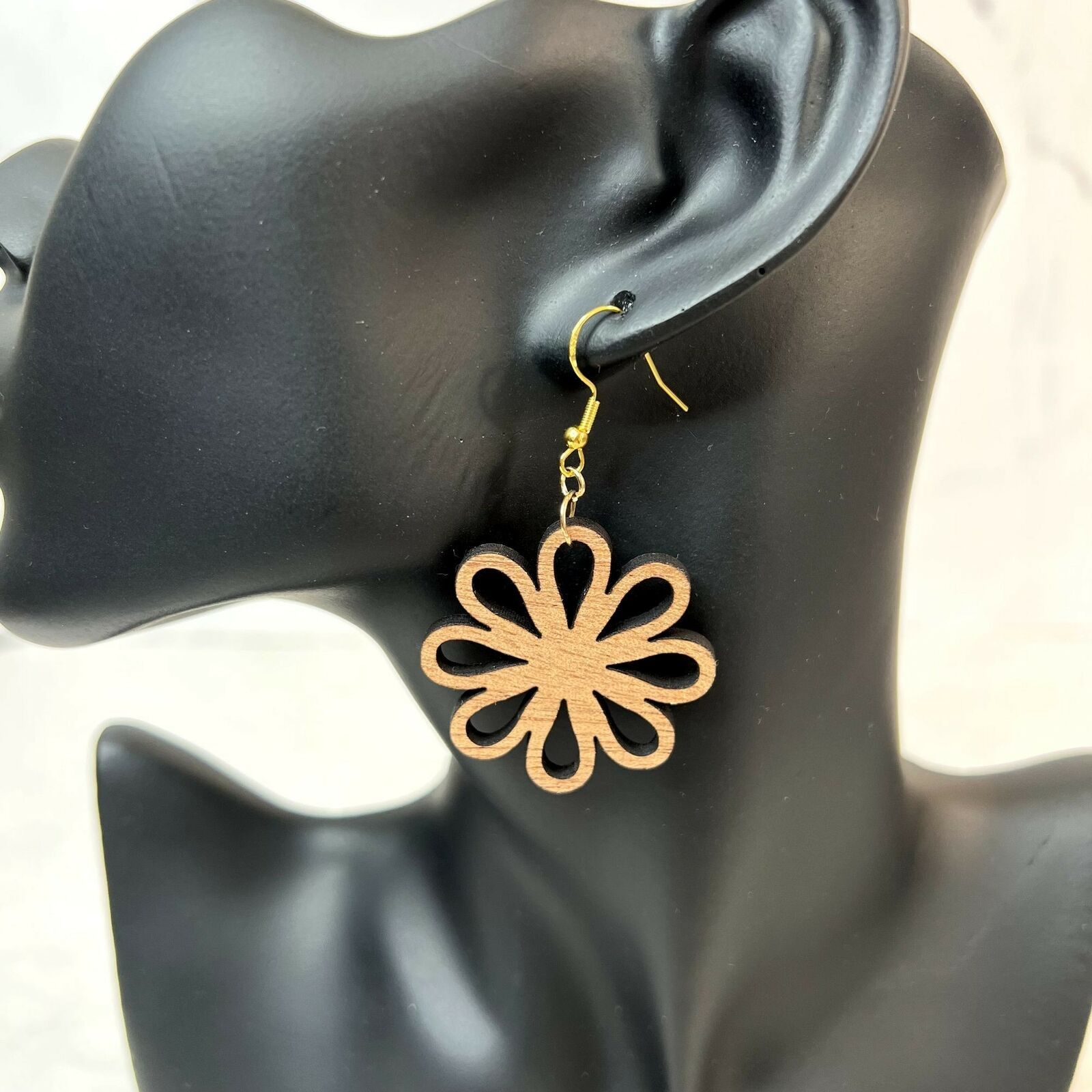 Handmade Wooden Flower Cutout Dangle Earrings Size ONE SIZE - 1 Thumbnail