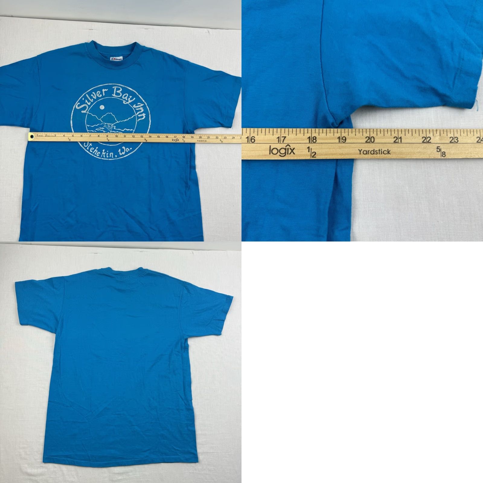 Hanes VINTAGE Hanes Shirt Adult Large Blue Solid Crew Neck Short Sleeve Travel Nature Ocean 90s Mens Size US L / EU 52-54 / 3 - 8 Thumbnail