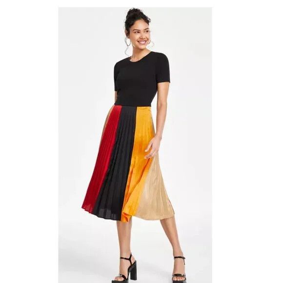 Karl Lagerfeld KARL LAGERFELD PARIS Women's Colorblocked Pleated Midi Dress  | Grailed