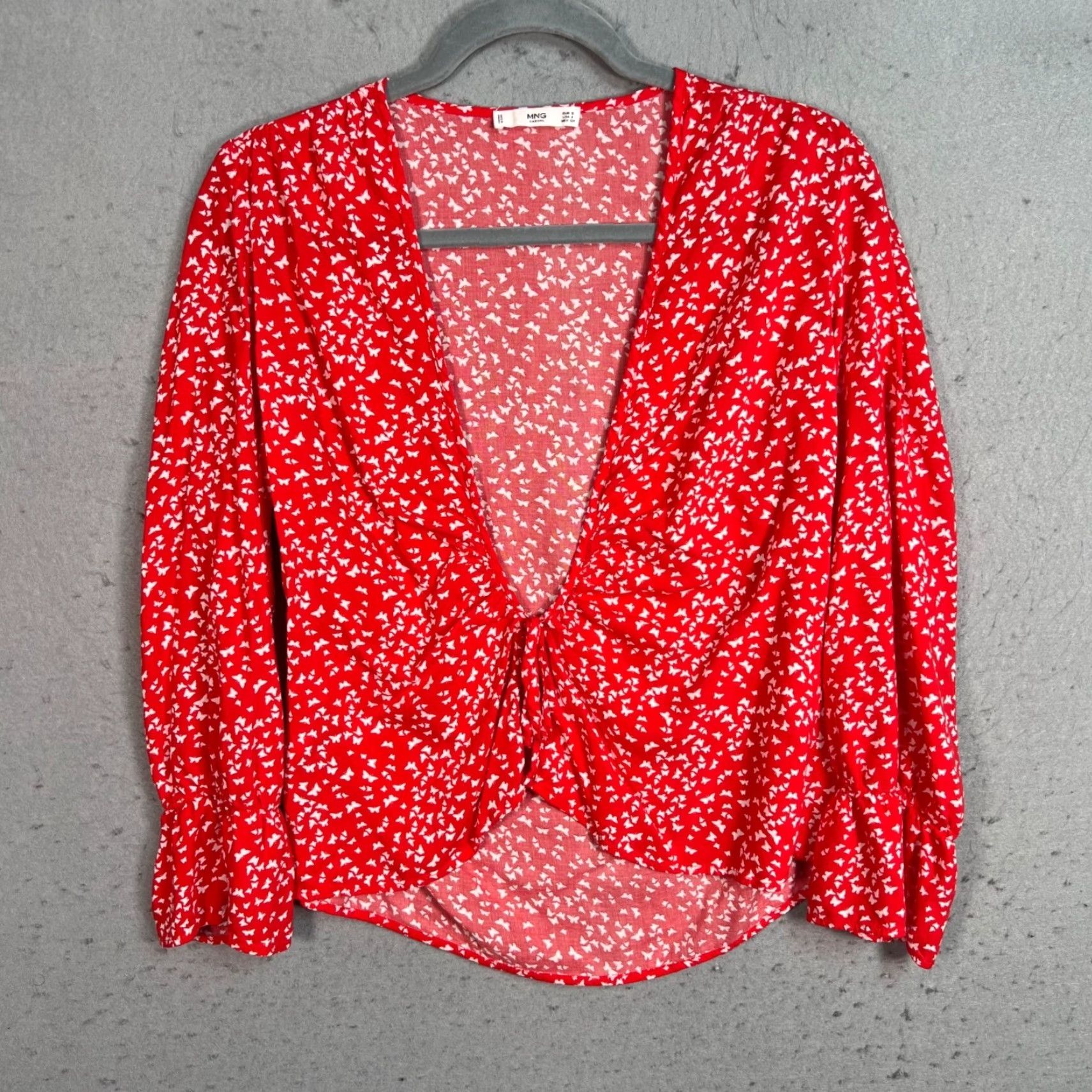 Mango Mango Blouse Women Butterfly Print V-Neck Red White Casual 4 100% Viscose Long Sleeve, Regular Fit, Machine Washable Size S / US 4 / IT 40 - 2 Thumbnail
