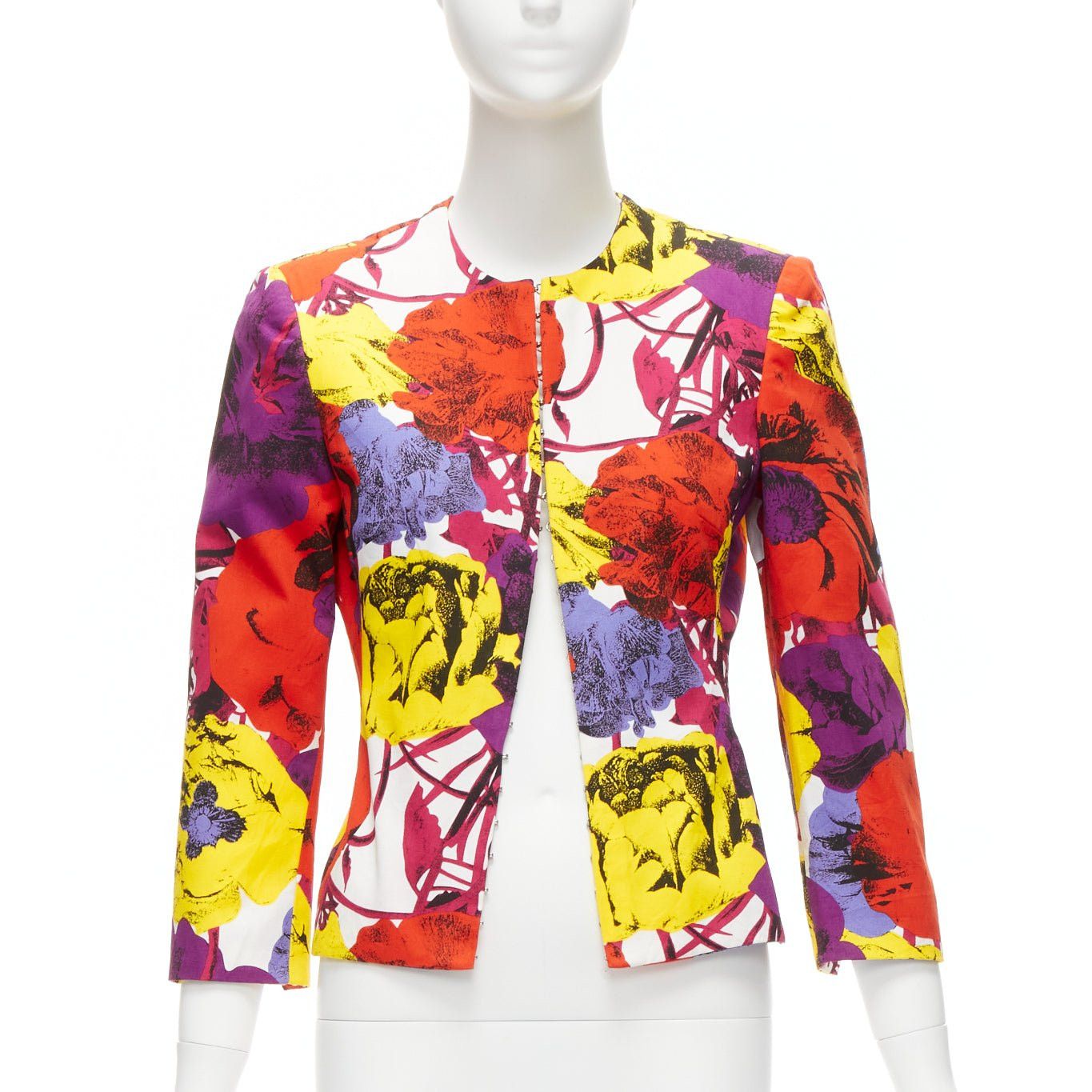 Versace GIANNI VERSACE Vintage Pop Art Rose print corseted cropped jacket IT40 S Size S / US 4 / IT 40 - 1 Thumbnail