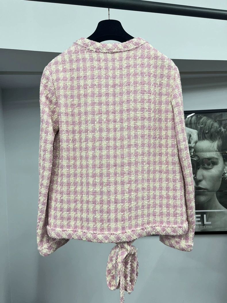 Chanel Chanel 22S pink plaid tweed lace-ting jacket Size XXS / US 00 / IT 34 - 3 Thumbnail