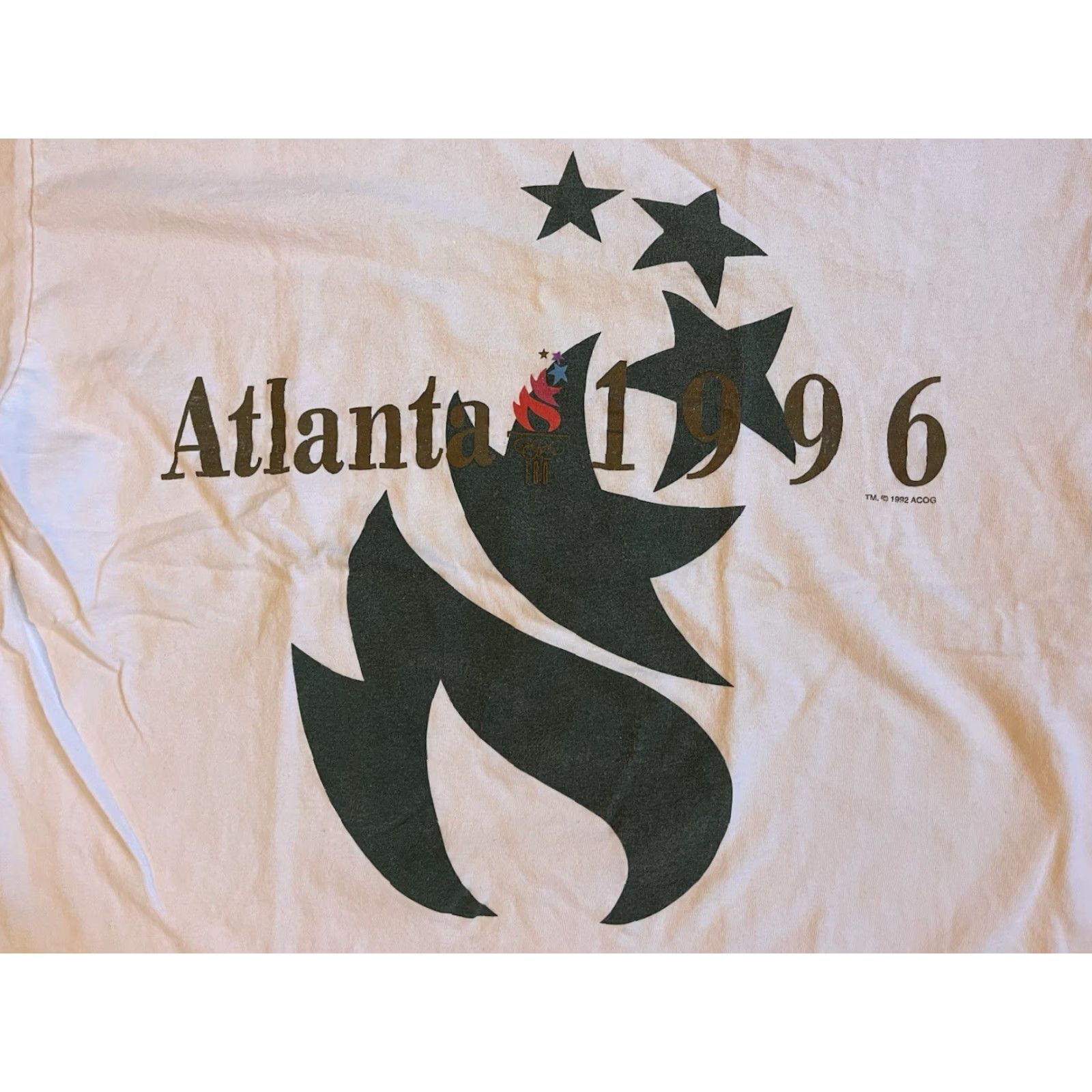 Hanes VINTAGE Atlanta 1996 Olympics Shirt Men’s L White Hanes Beefy T-Shirt Logo Graphic Print 90s USA Mens Size US L / EU 52-54 / 3 - 3 Thumbnail