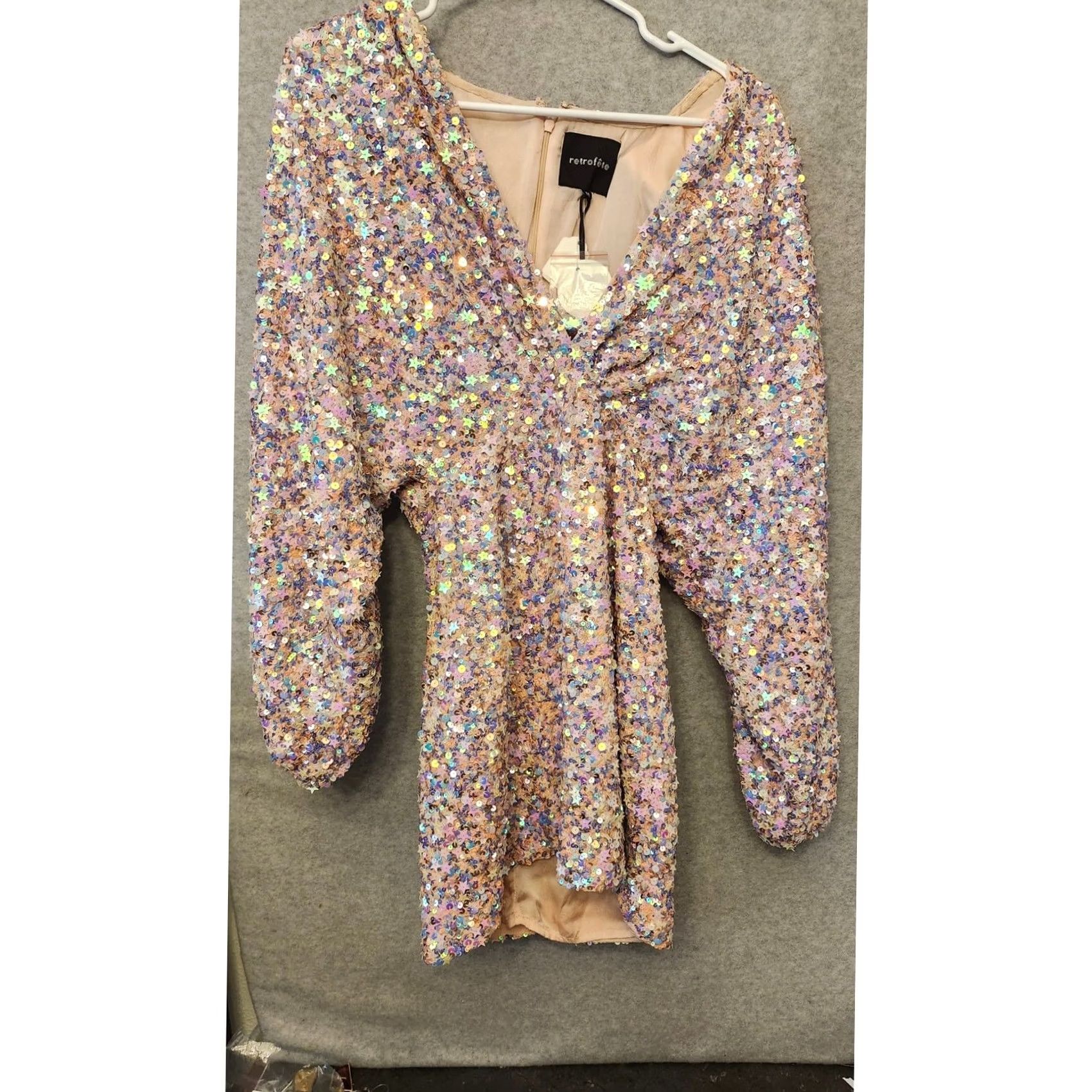 Vintage VINTAGE Retrofete Dress M Womens Short V-Neck Puff Sleeve Sequin Star Embellished Tutti Frutti Paillette Party/Cocktail Size M / US 6-8 / IT 42-44 - 4 Thumbnail