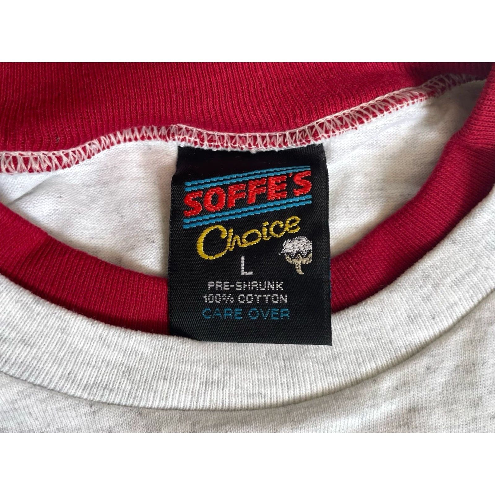 Soffe VINTAGE Soffe Crewneck T-Shirt Mens L Oversized Ash Grey Plaid Trim Red Collar Trim USA 90s Deadstock NWOT 100% Cotton NOS Size US L / EU 52-54 / 3 - 4 Thumbnail